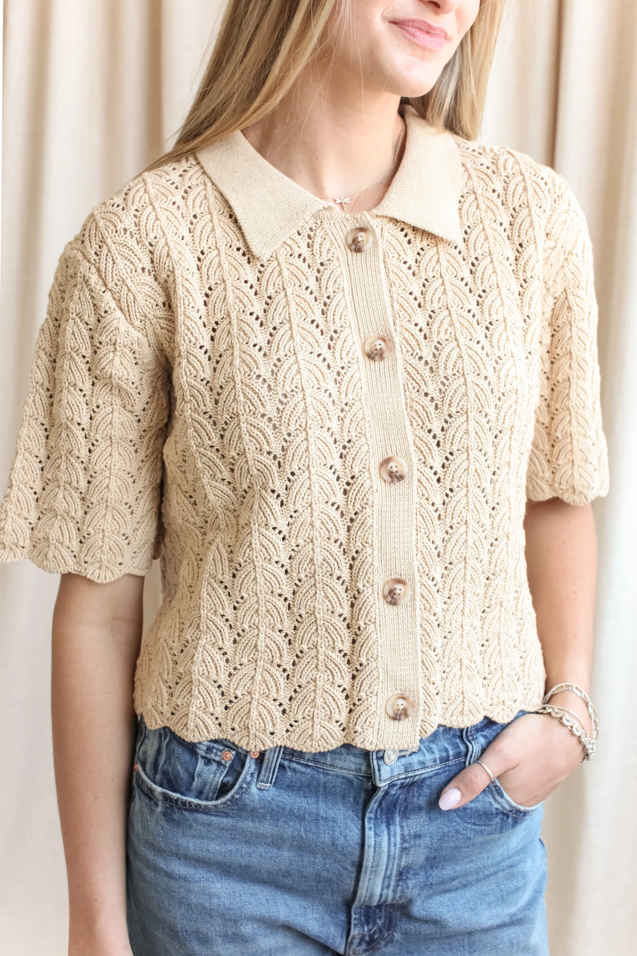 Esther Crocheted Cardigan- Camel College Cool