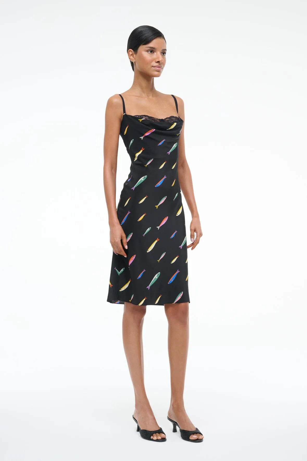 EVANGELINE SILK DRESS | POP SARDINES BLACK muted glam