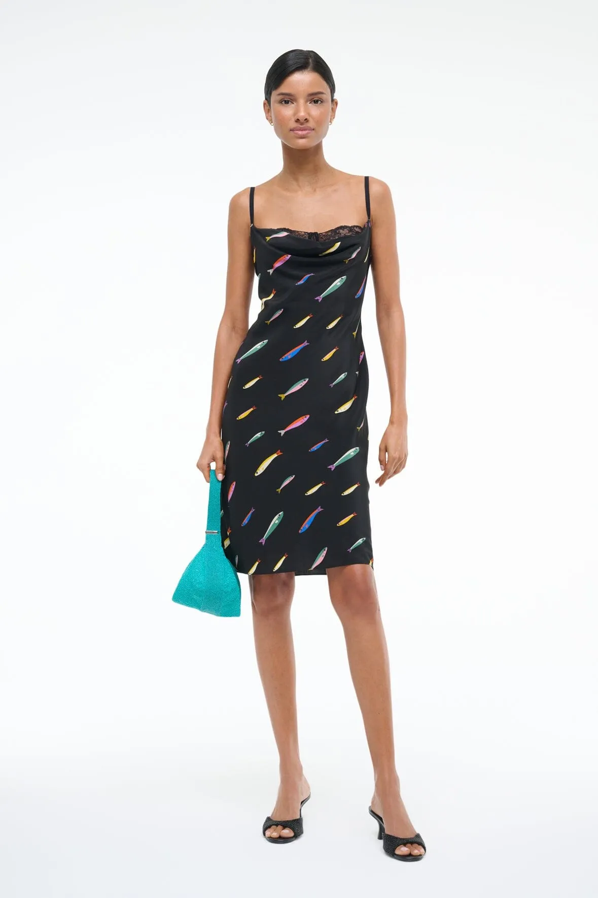 EVANGELINE SILK DRESS | POP SARDINES BLACK comfy glow