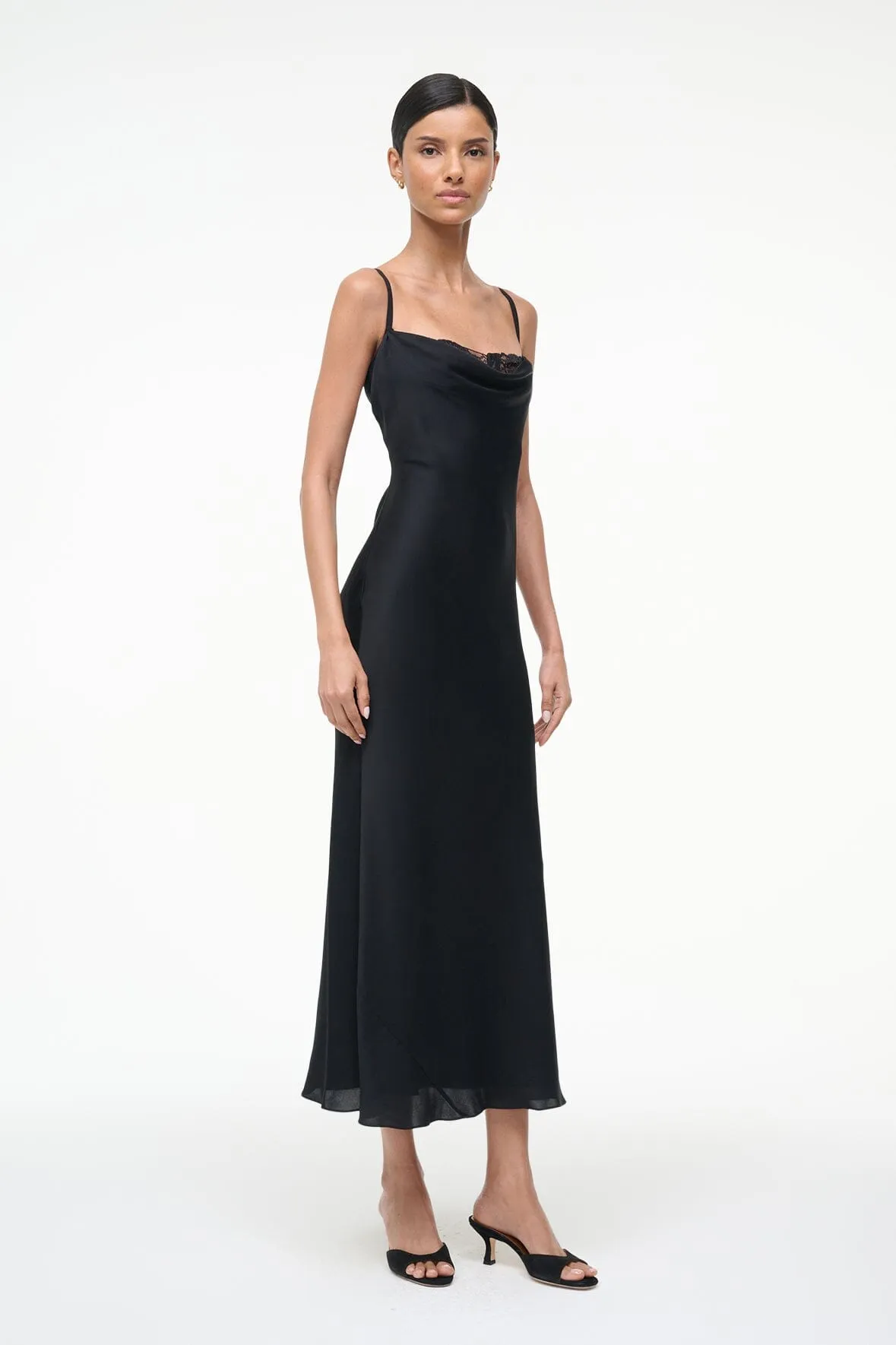 EVANGELINE SILK MIDI DRESS | BLACK daily glam