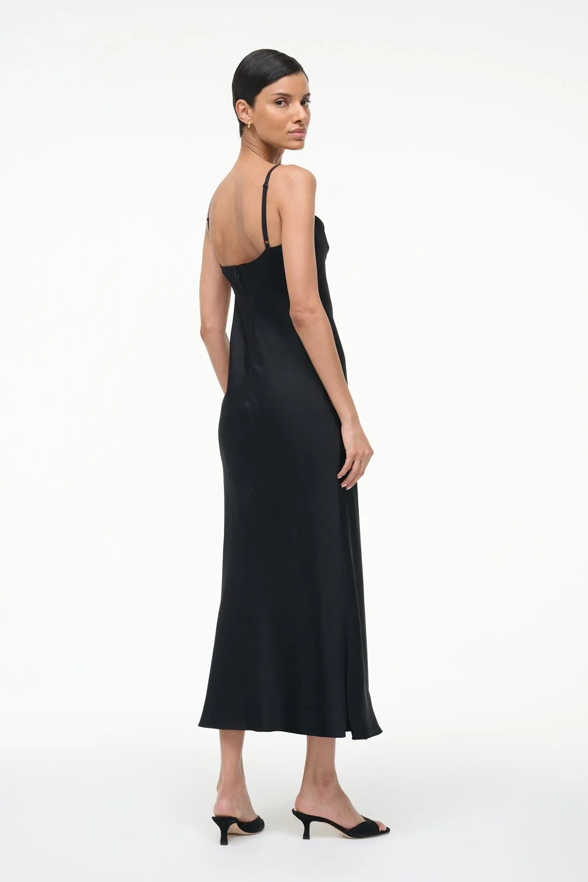 EVANGELINE SILK MIDI DRESS | BLACK party ready
