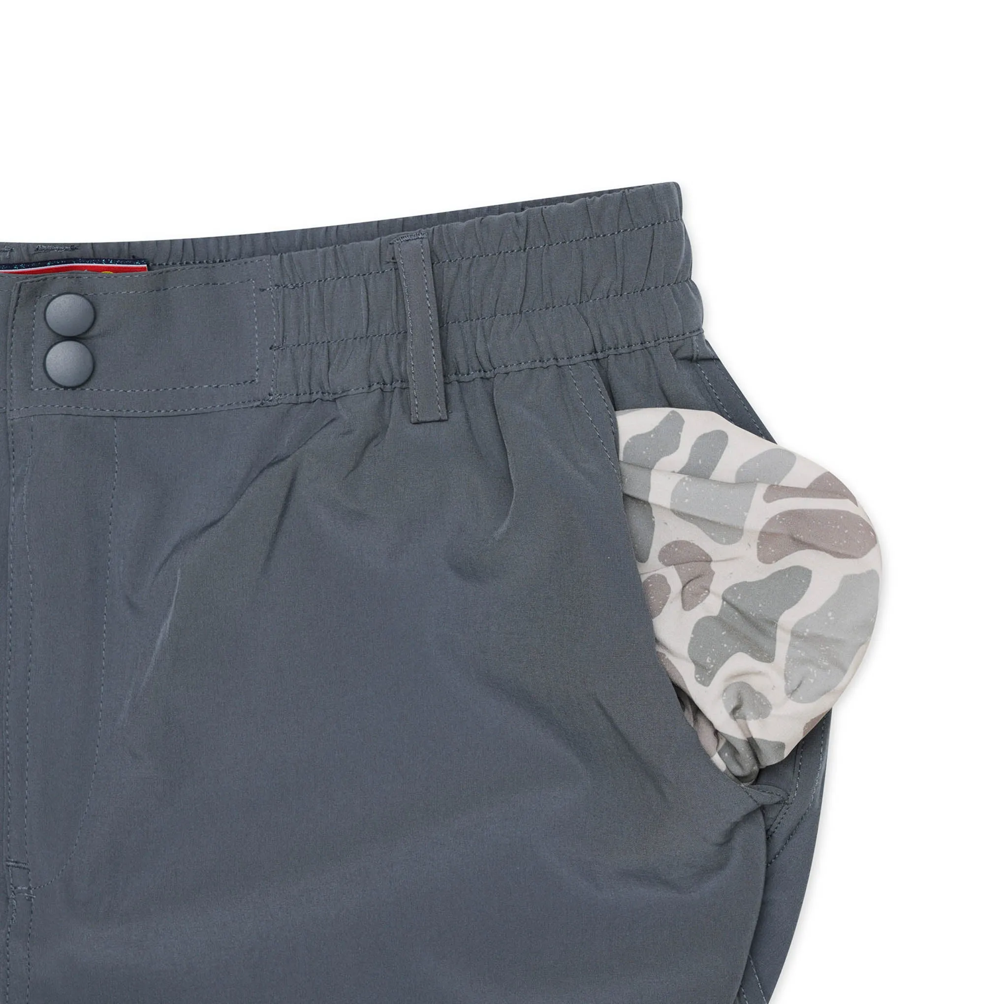 Everyday Short - River Rock Grey - Classic Deer Camo Pocket high waist