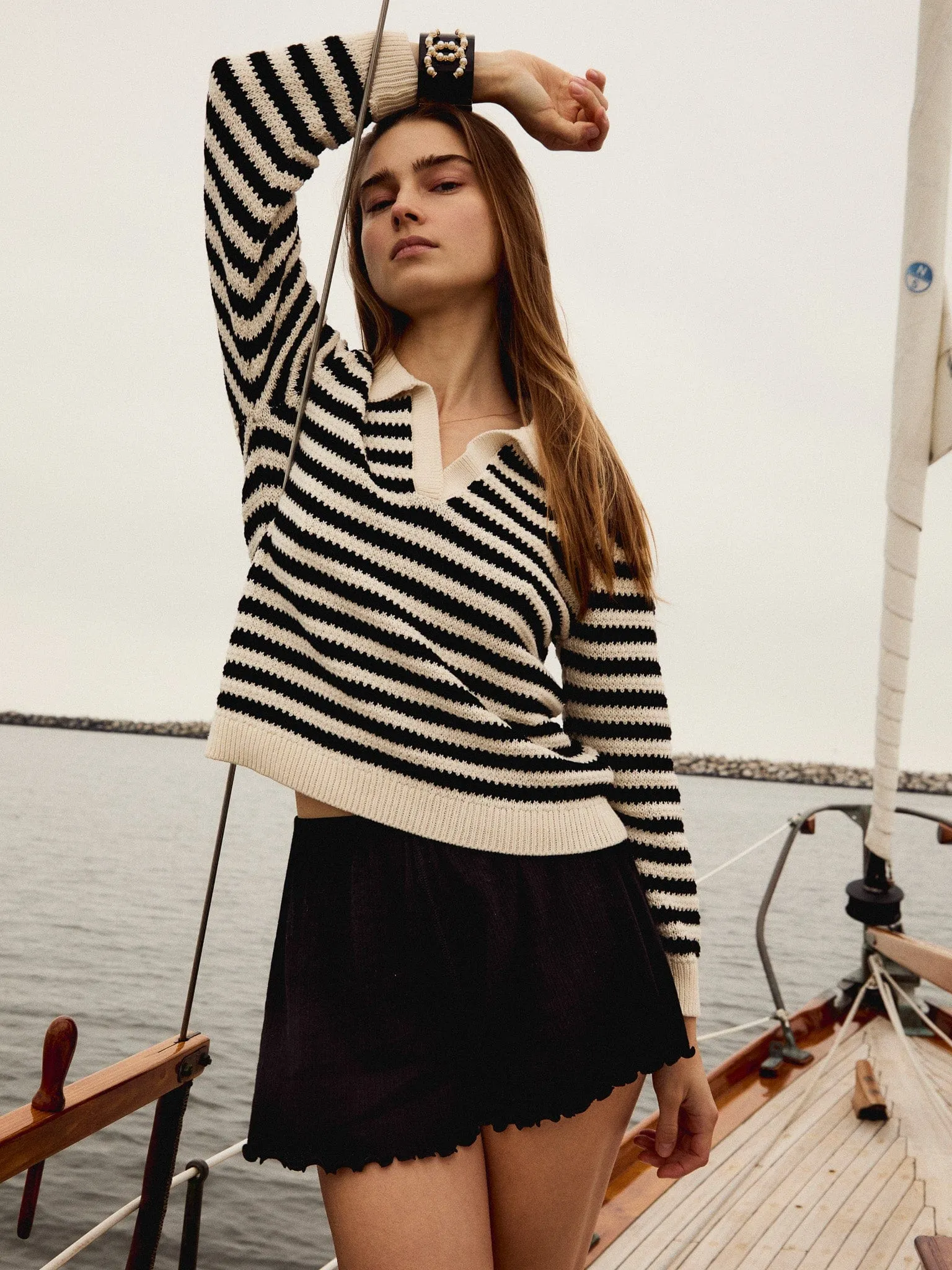 Flora Henley in Black Stripe Luxe Touch