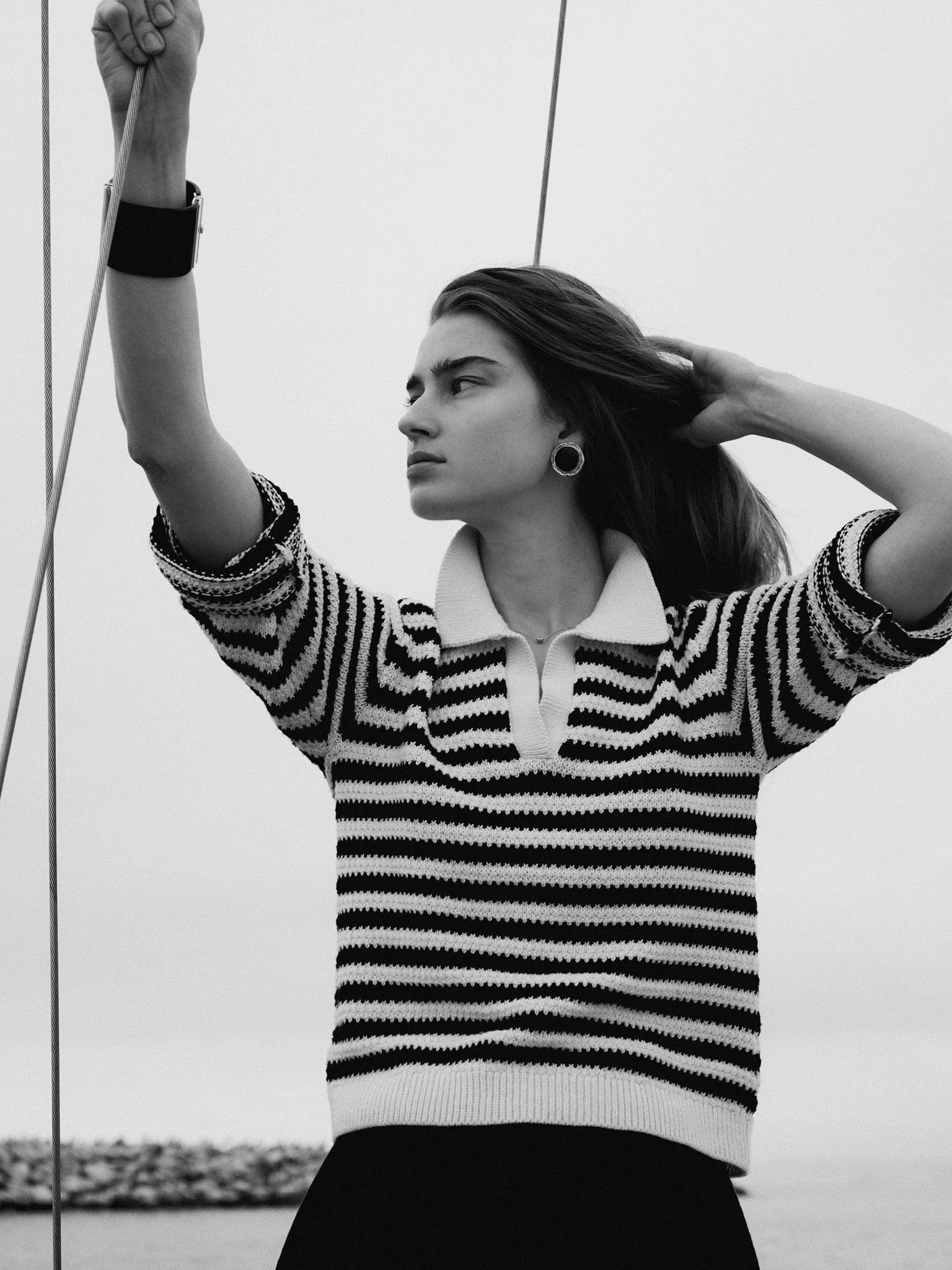 Flora Henley in Black Stripe Style Calm