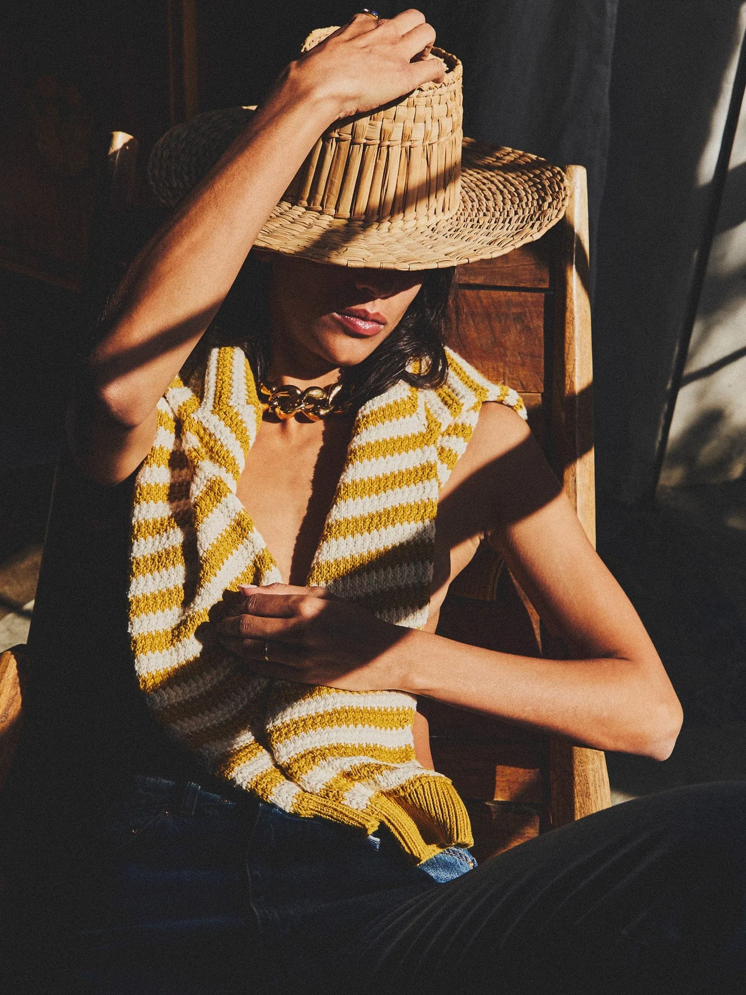Flora Henley in Sand Stripe Layer Wear