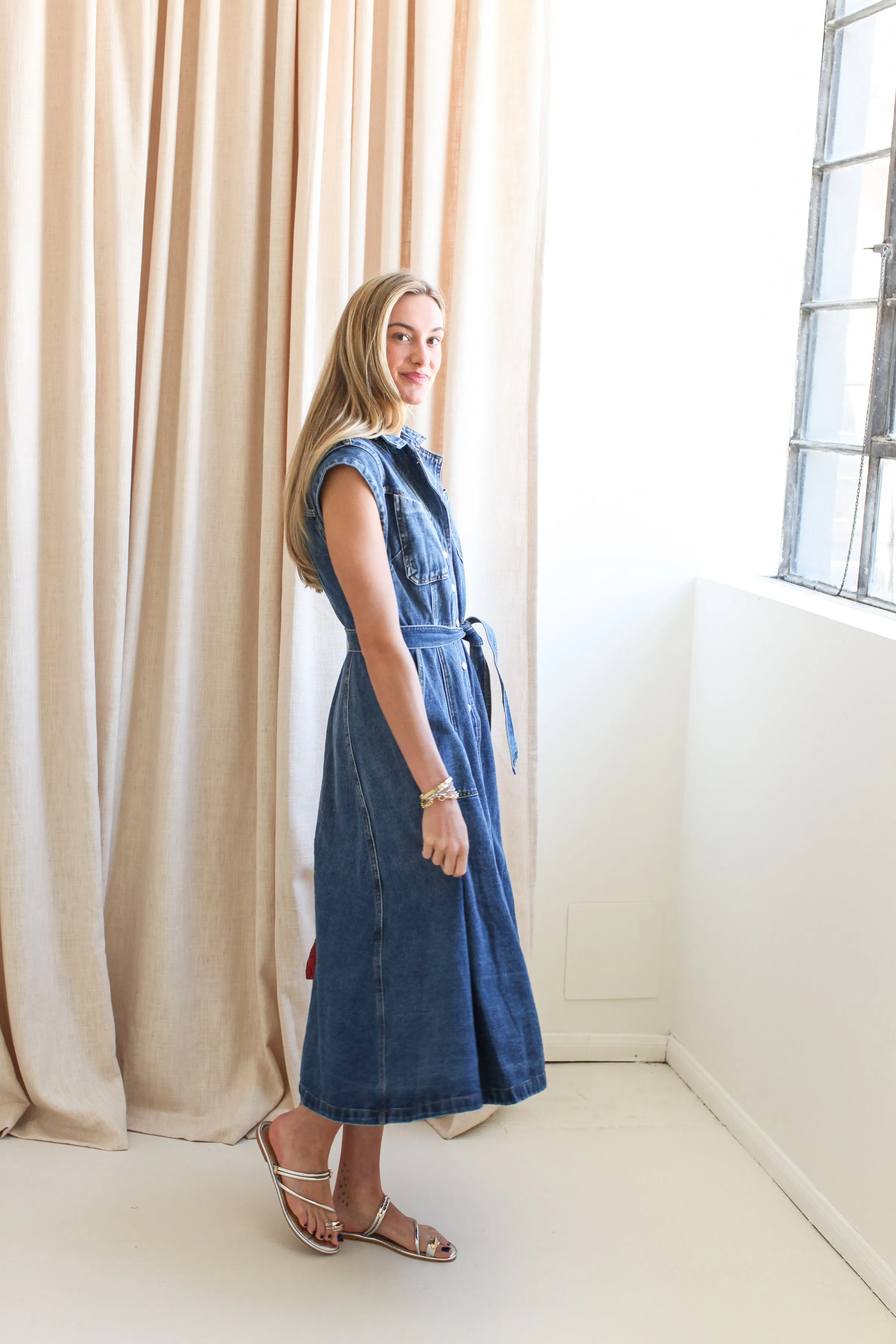 Frances Denim Midi Dress mood tone