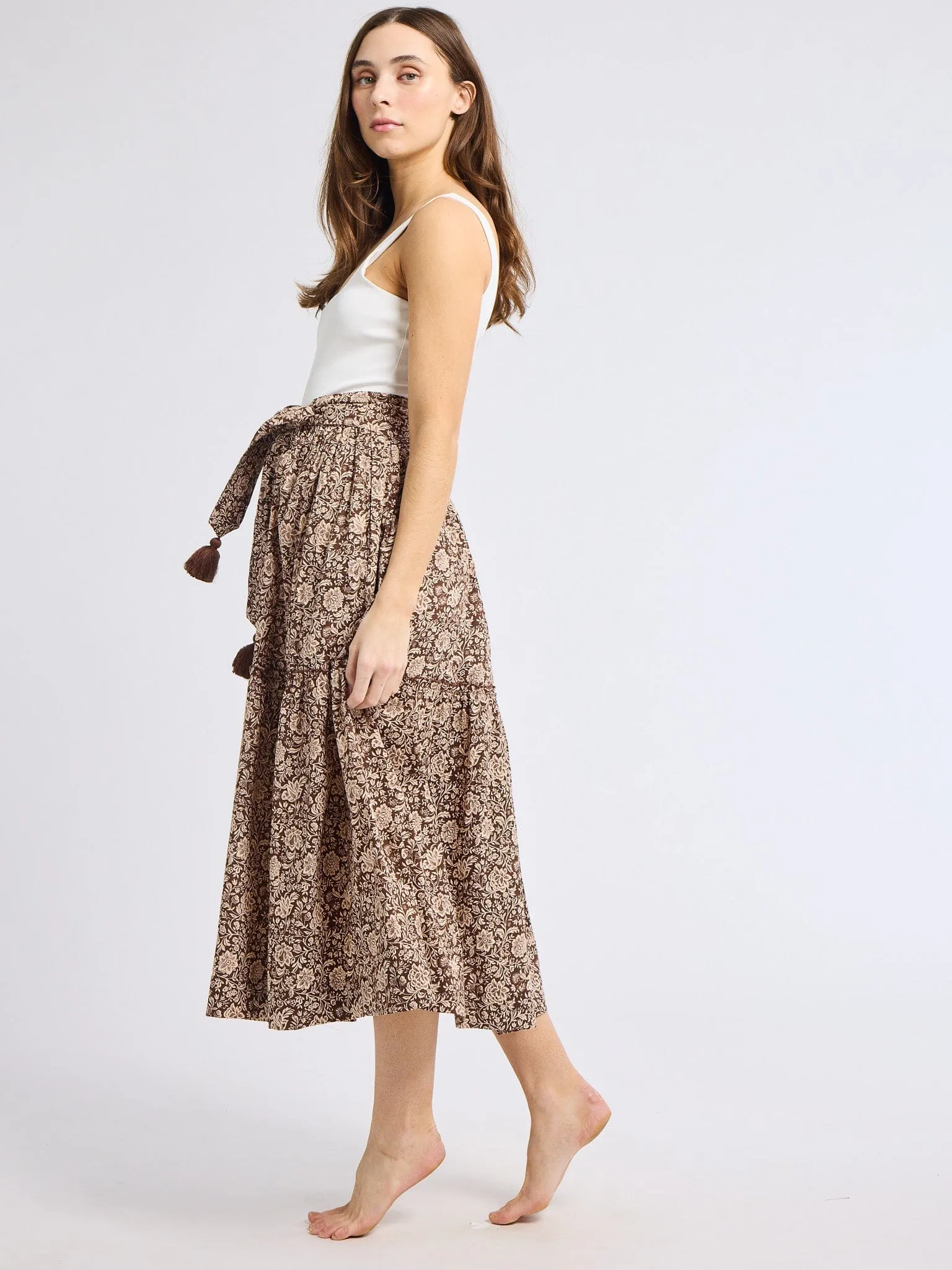 Francoise Skirt in Cocoa Floral smooth line