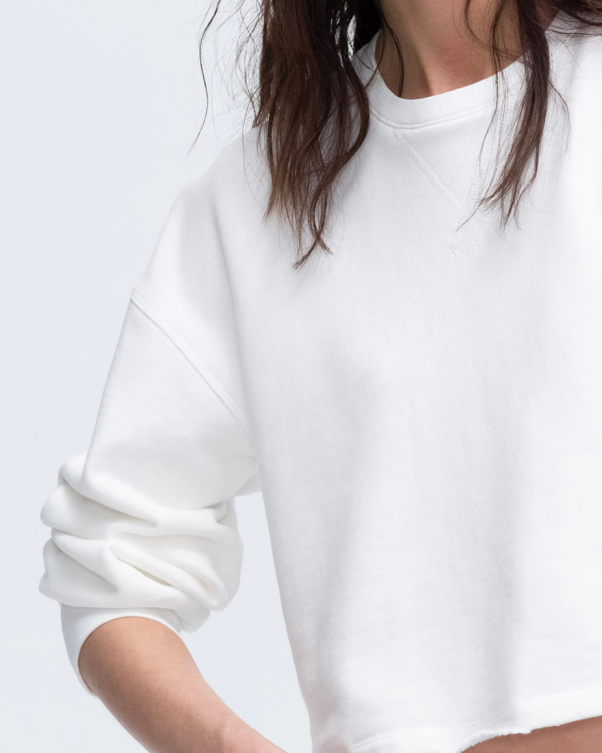 French Terry Cut-Off Sweatshirt - White Casual Vibe