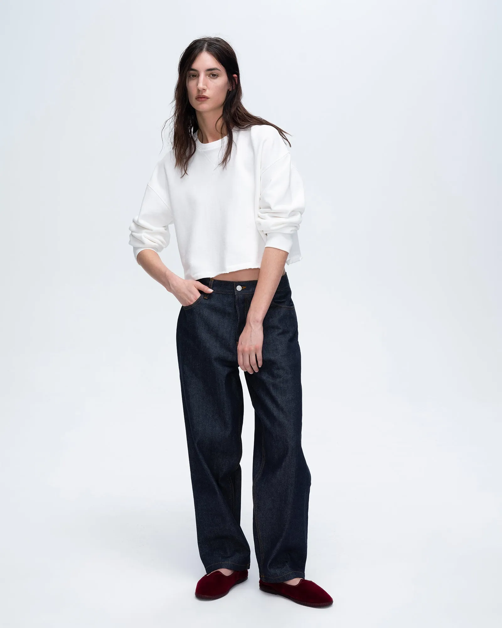 French Terry Cut-Off Sweatshirt - White Daily Comfort