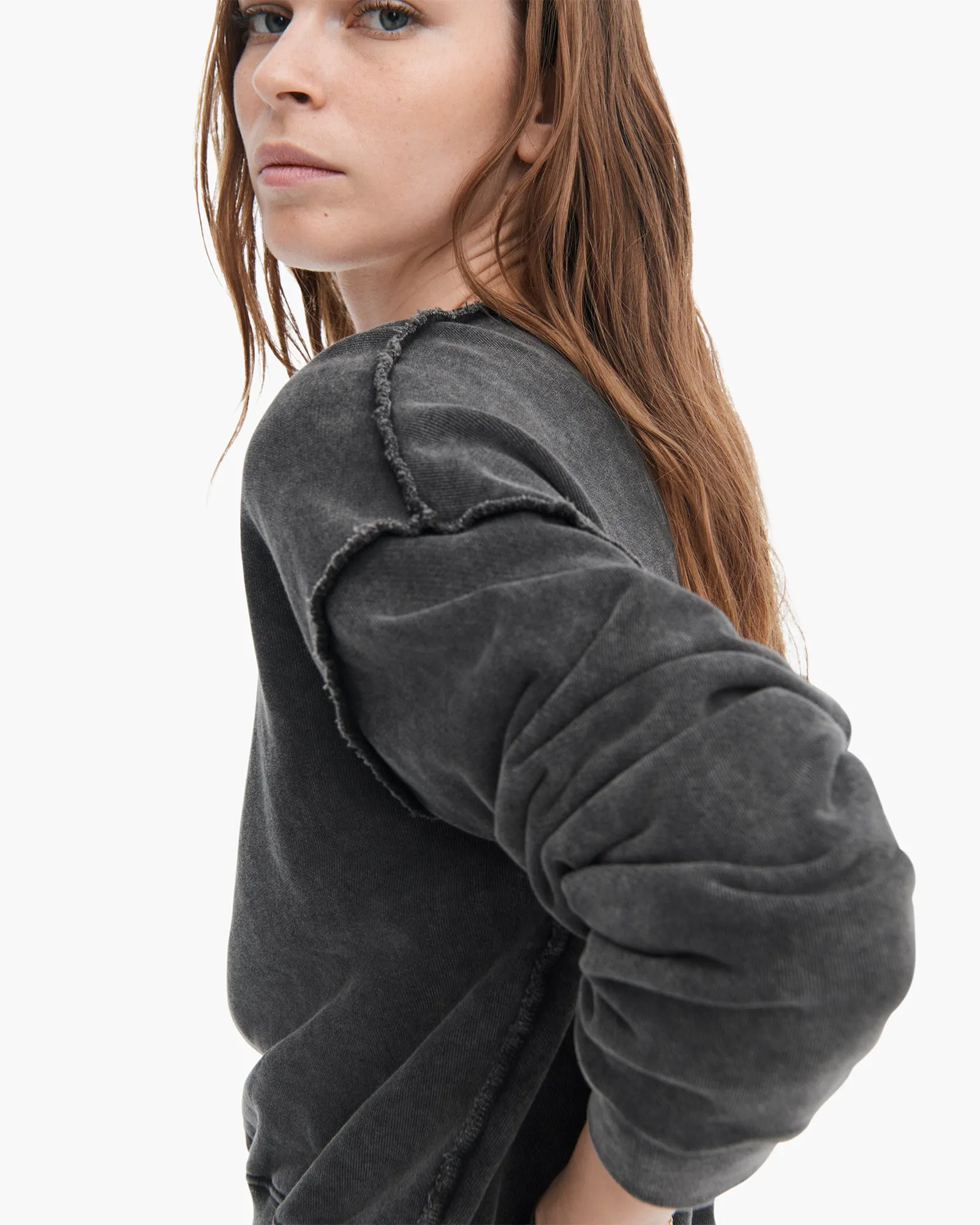French Terry Pigment Wash Crew Neck Sweatshirt - Black Walk Easy