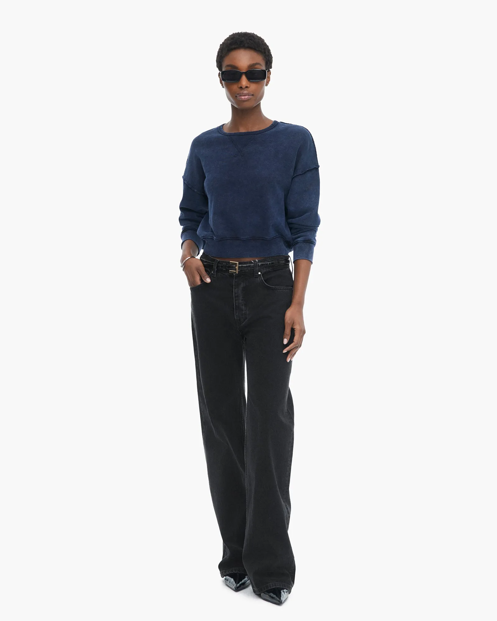 French Terry Pigment Wash Crew Neck Sweatshirt - Dark Navy Daily Vibe