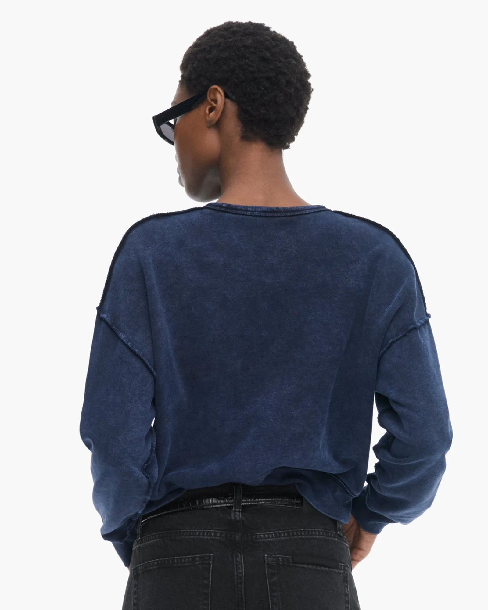 French Terry Pigment Wash Crew Neck Sweatshirt - Dark Navy Chic Basics