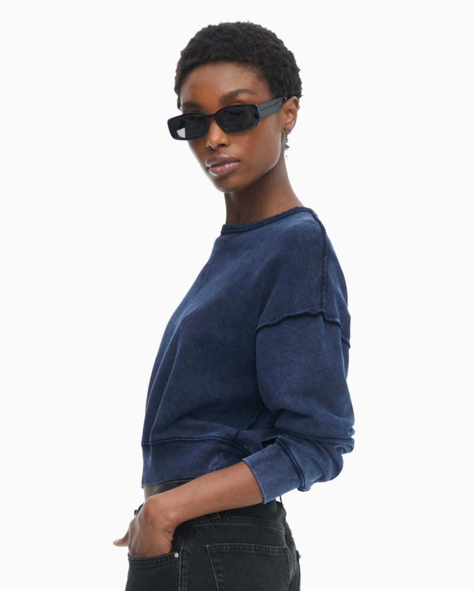French Terry Pigment Wash Crew Neck Sweatshirt - Dark Navy Quiet Style