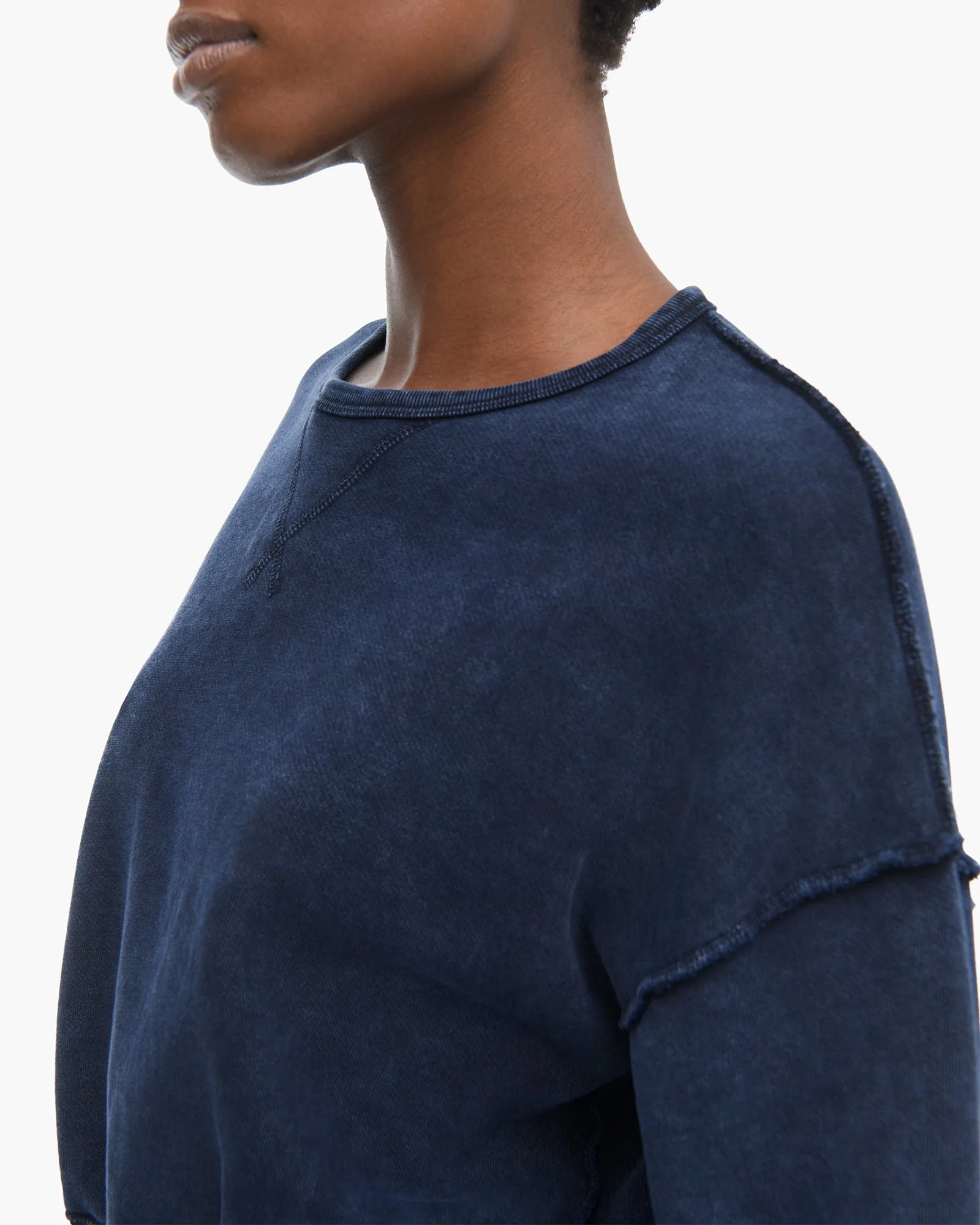 French Terry Pigment Wash Crew Neck Sweatshirt - Dark Navy Fashion Flow