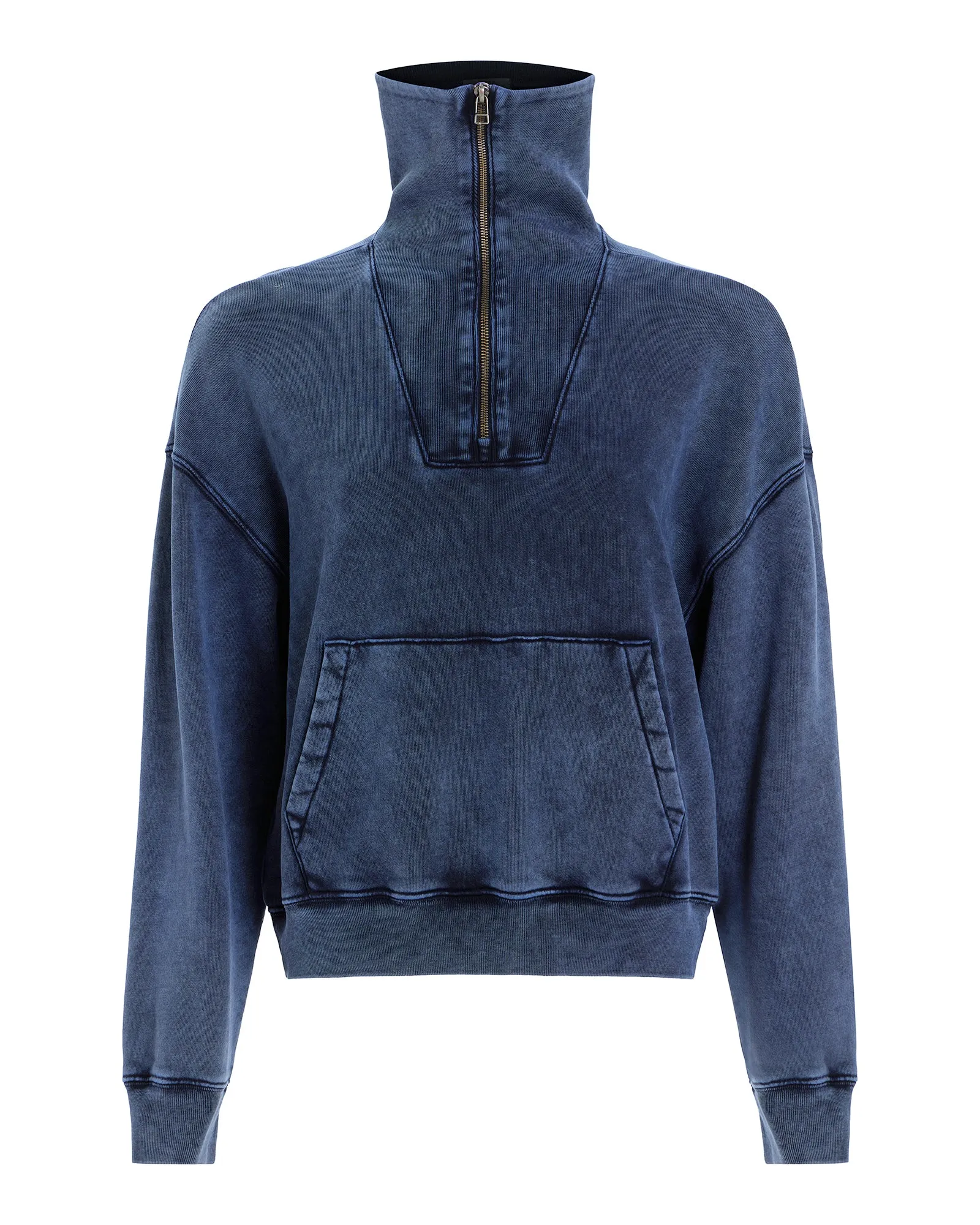 French Terry Pigment Wash Crew Quarter Zip - Dark Navy Snow Ready