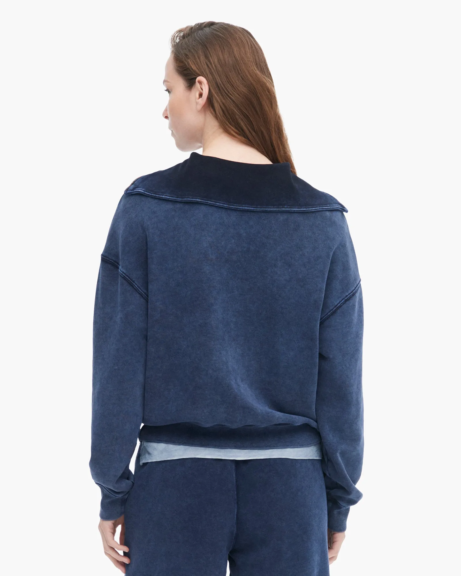 French Terry Pigment Wash Crew Quarter Zip - Dark Navy Cloud Soft