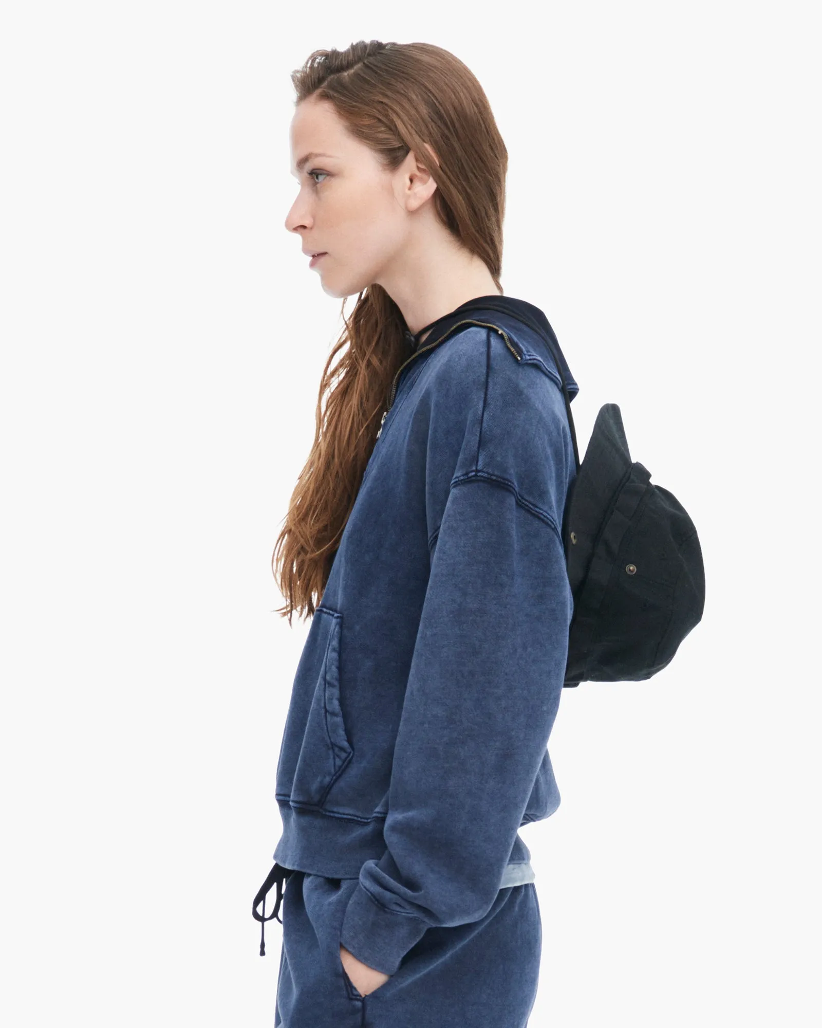 French Terry Pigment Wash Crew Quarter Zip - Dark Navy Weekend Look