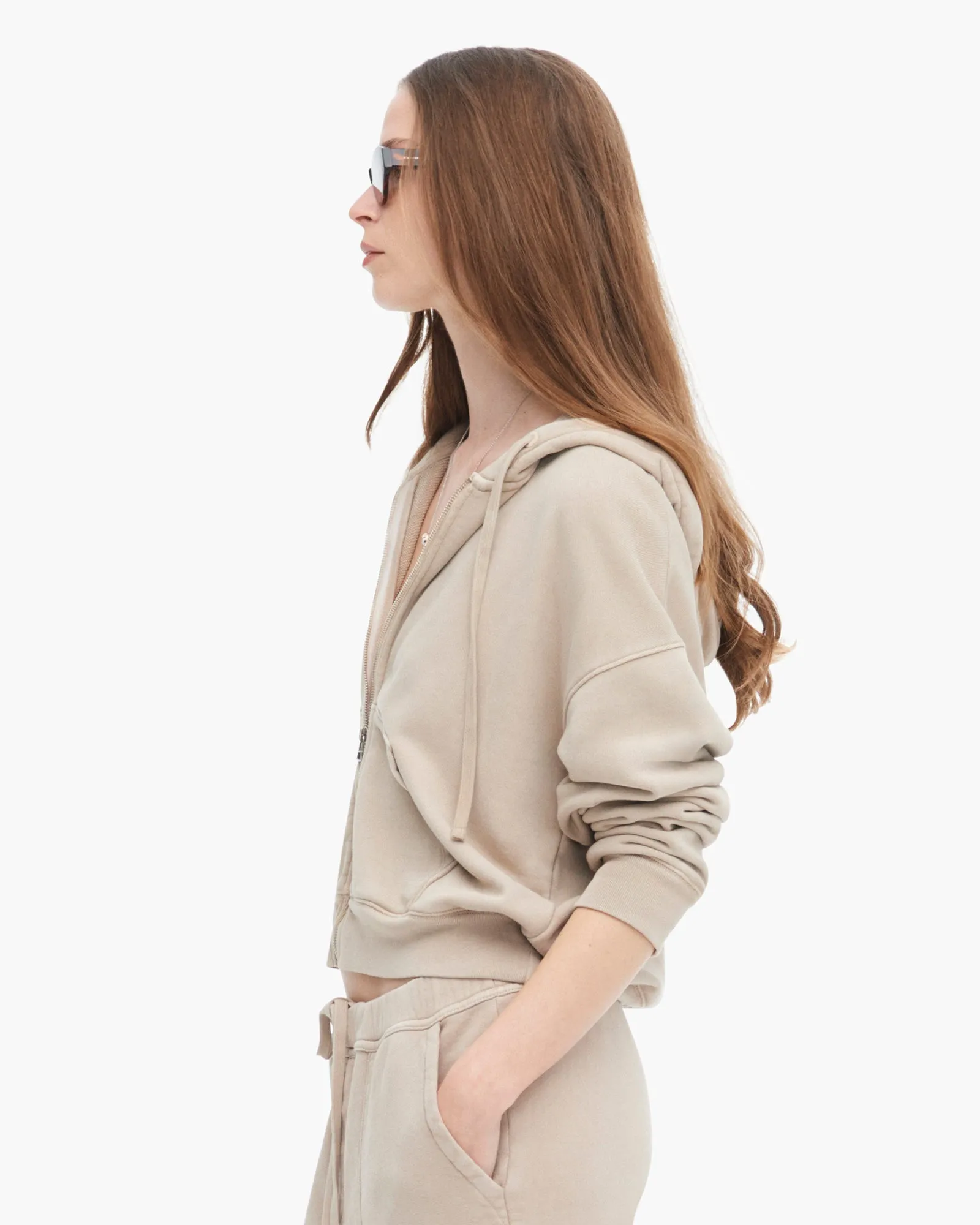 French Terry Pigment Wash Zip-Up Hoodie - Dune Neat Fit