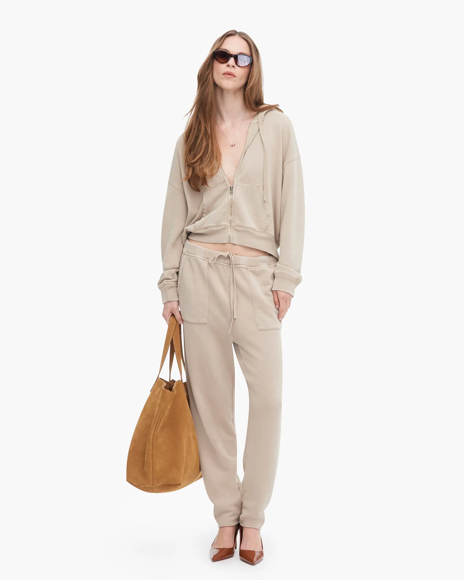 French Terry Pigment Wash Zip-Up Hoodie - Dune Daily Layered