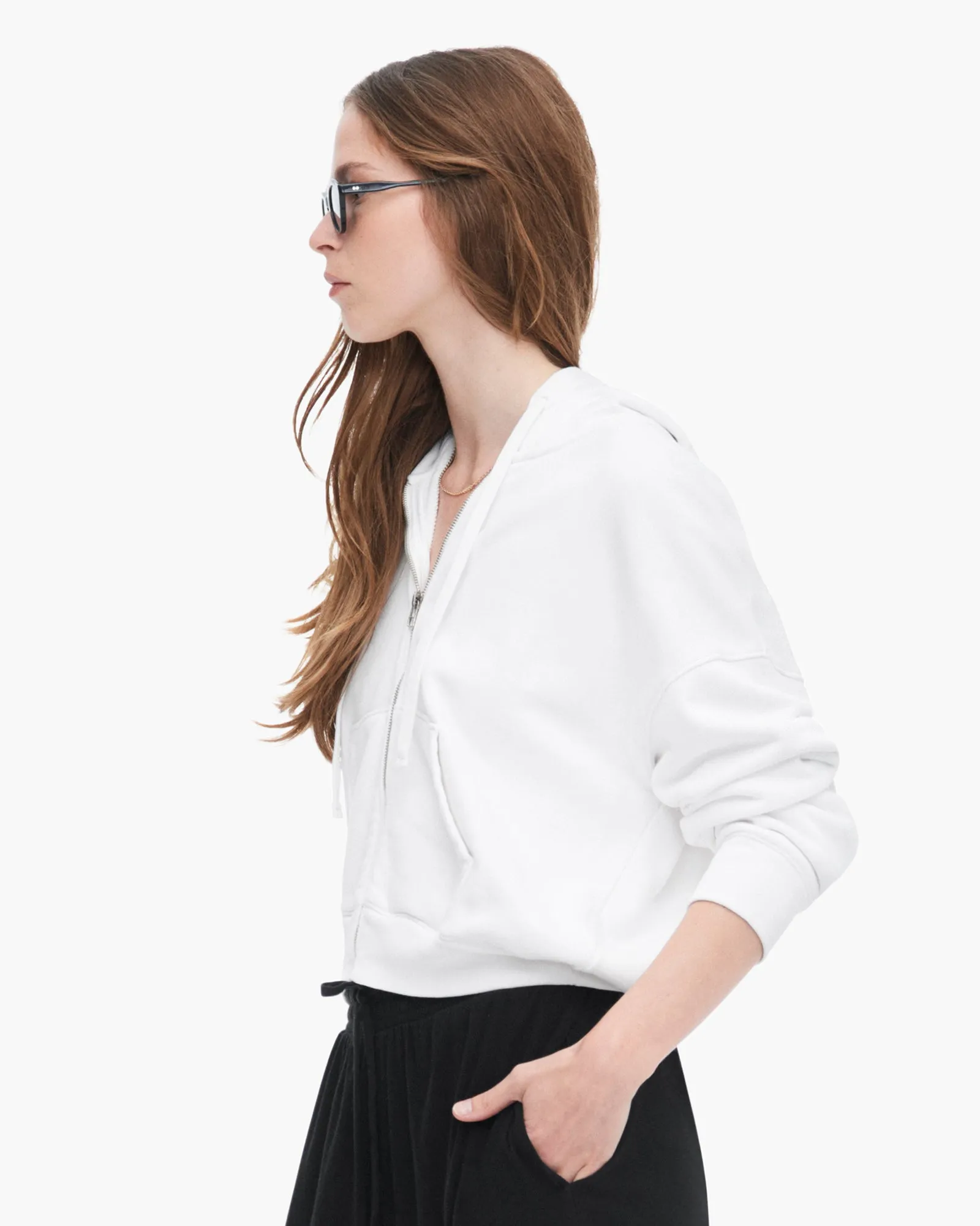 French Terry Pigment Wash Zip-Up Hoodie - White Walk Easy