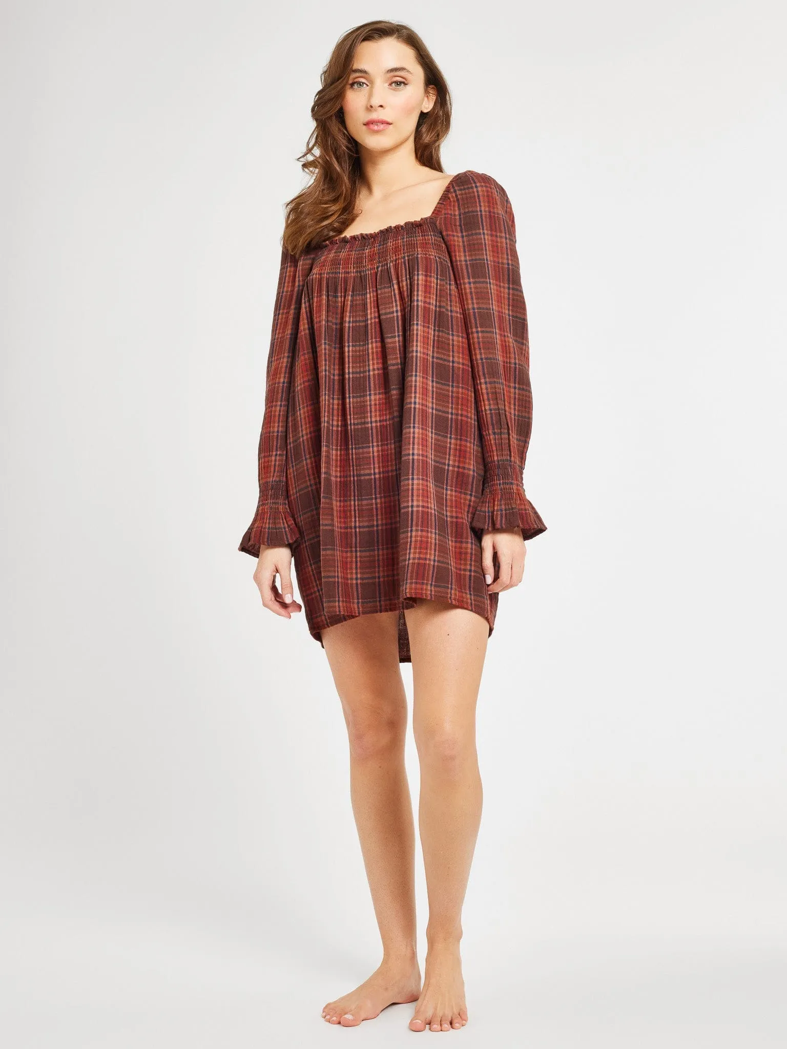 Gabriette Dress in Fireside Plaid soft power