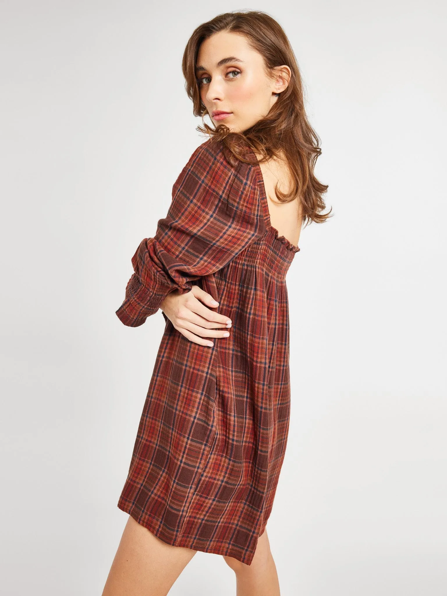 Gabriette Dress in Fireside Plaid light layer