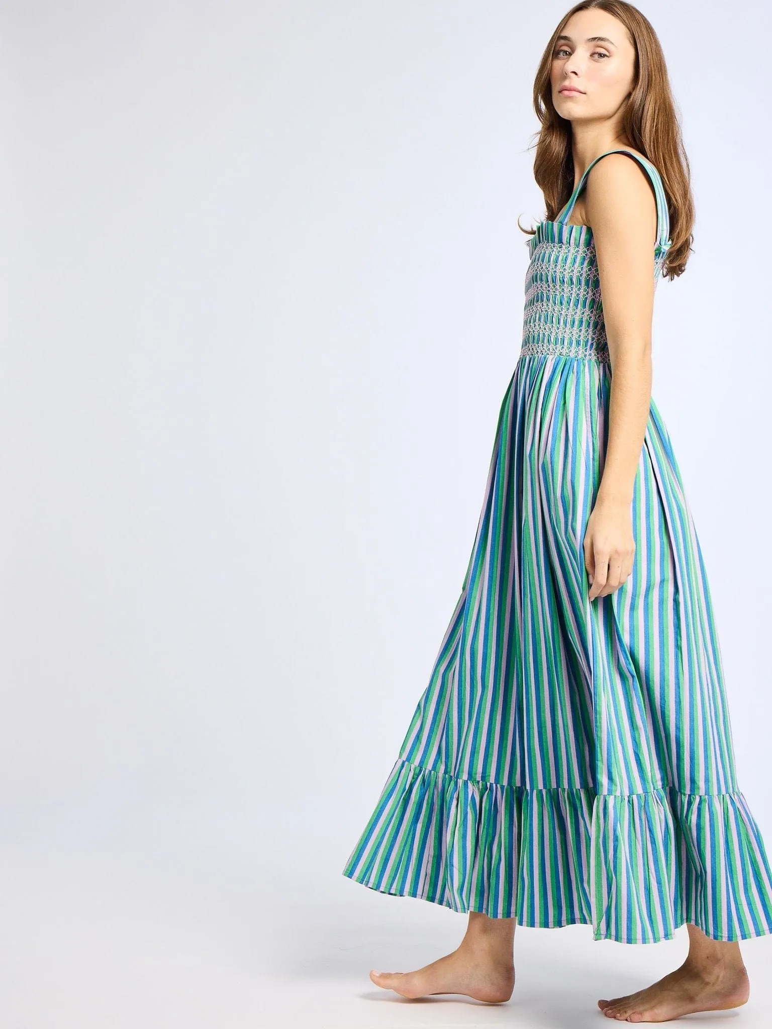 Garden Dress in Printemps Stripe garden walk