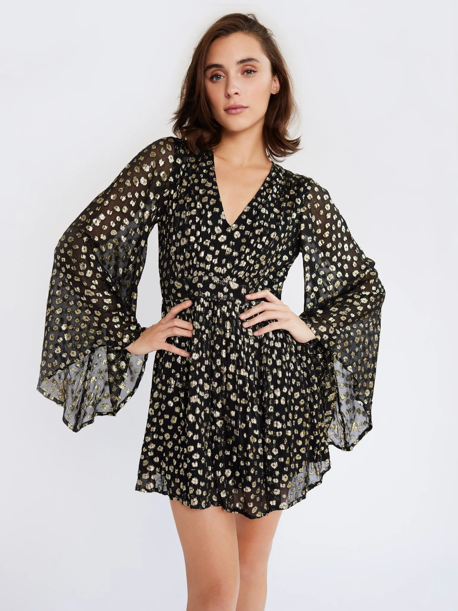 Goldie Dress in Gold Dust flirty mood