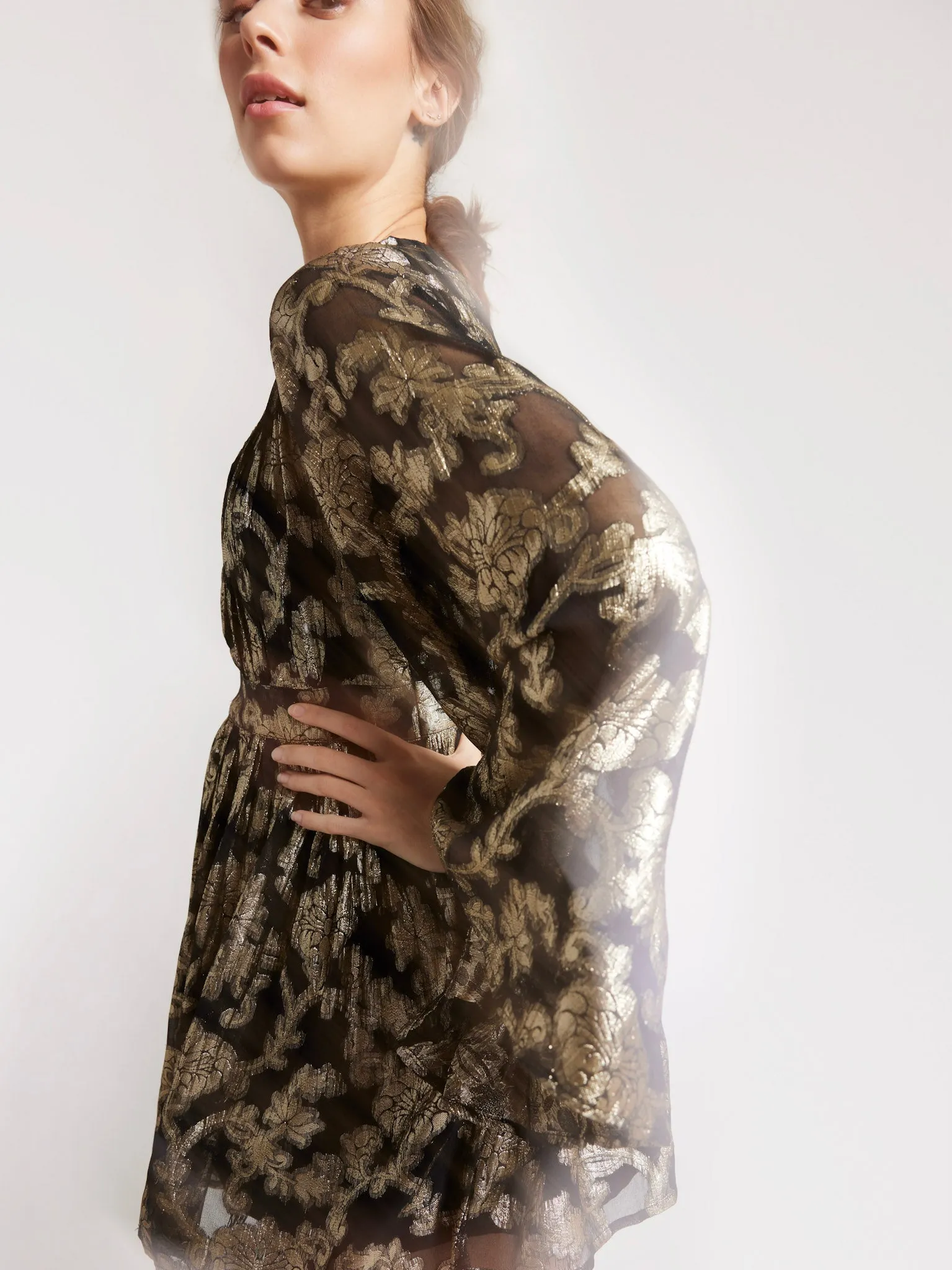 Goldie Dress in Metallic Jacquard breezy tone