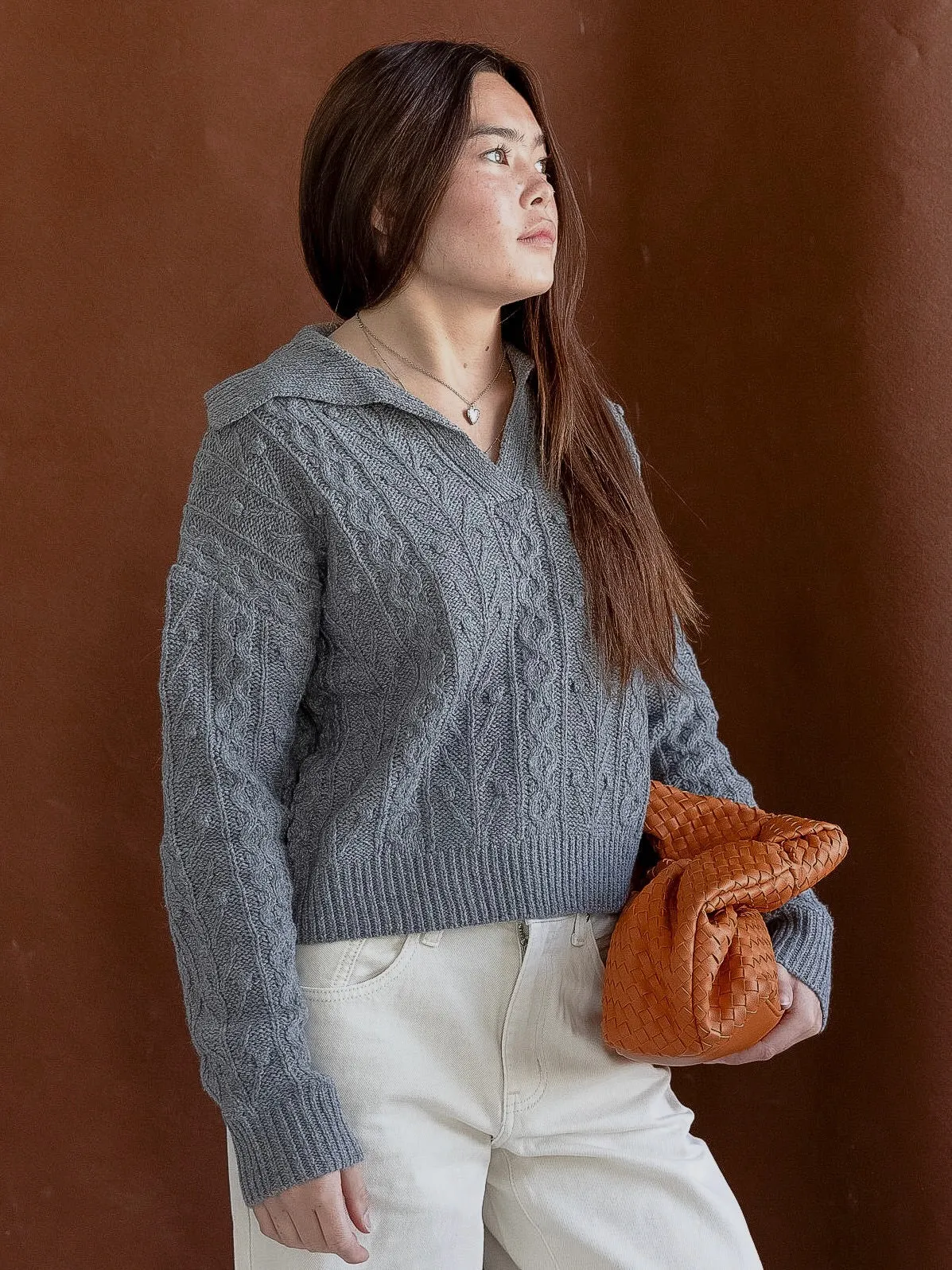 Grey Wide Cable Knit Stay Relaxed