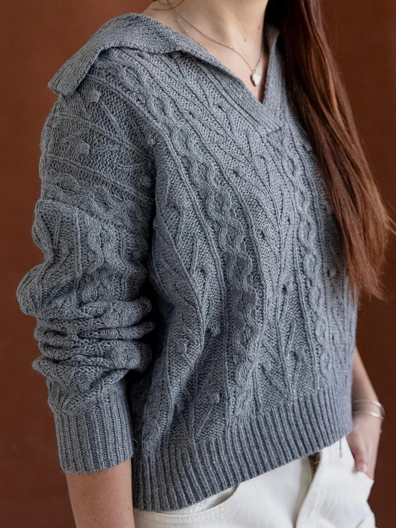 Grey Wide Cable Knit Soft Life