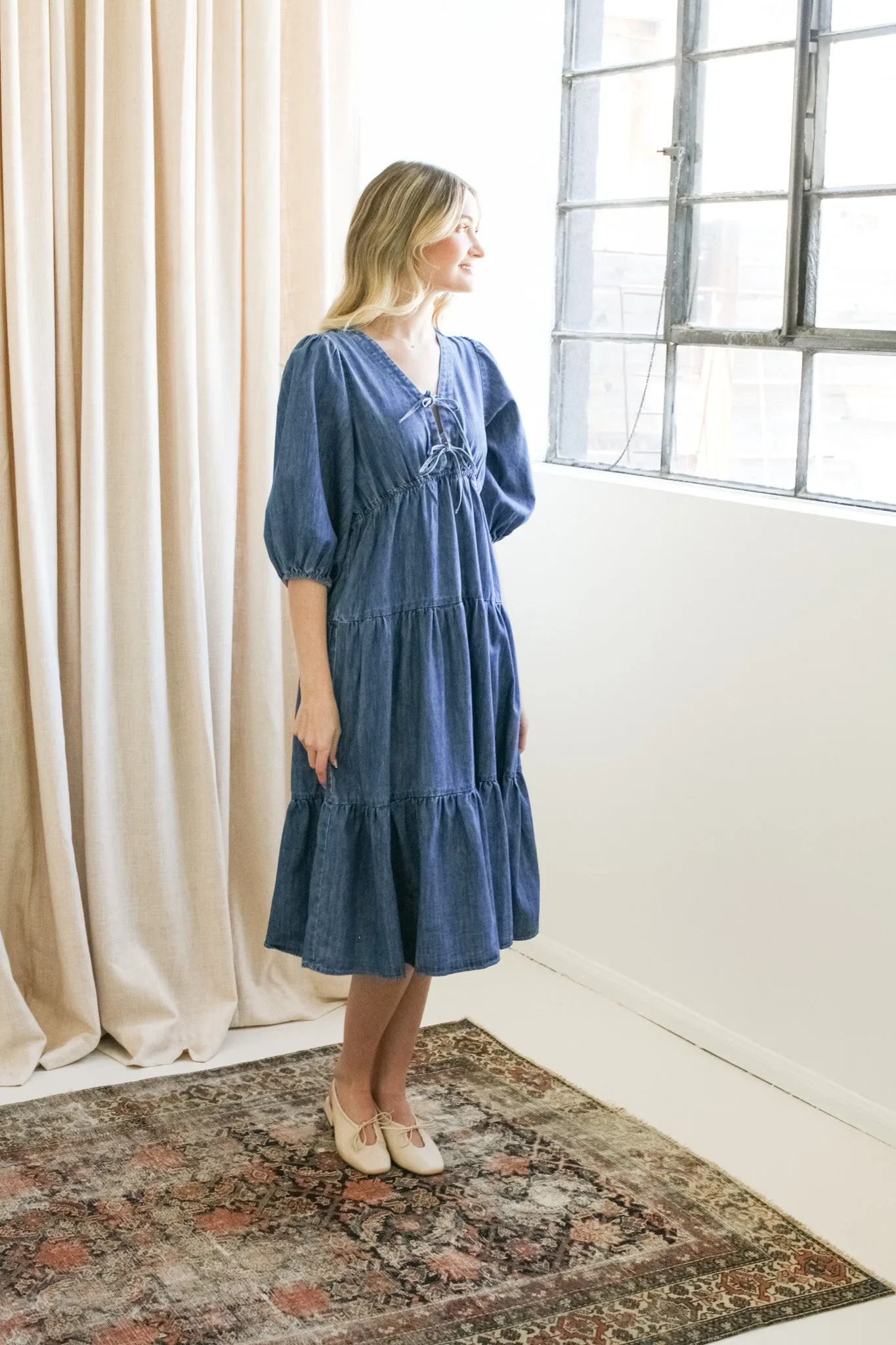 Harper Denim Midi Dress elegant mode