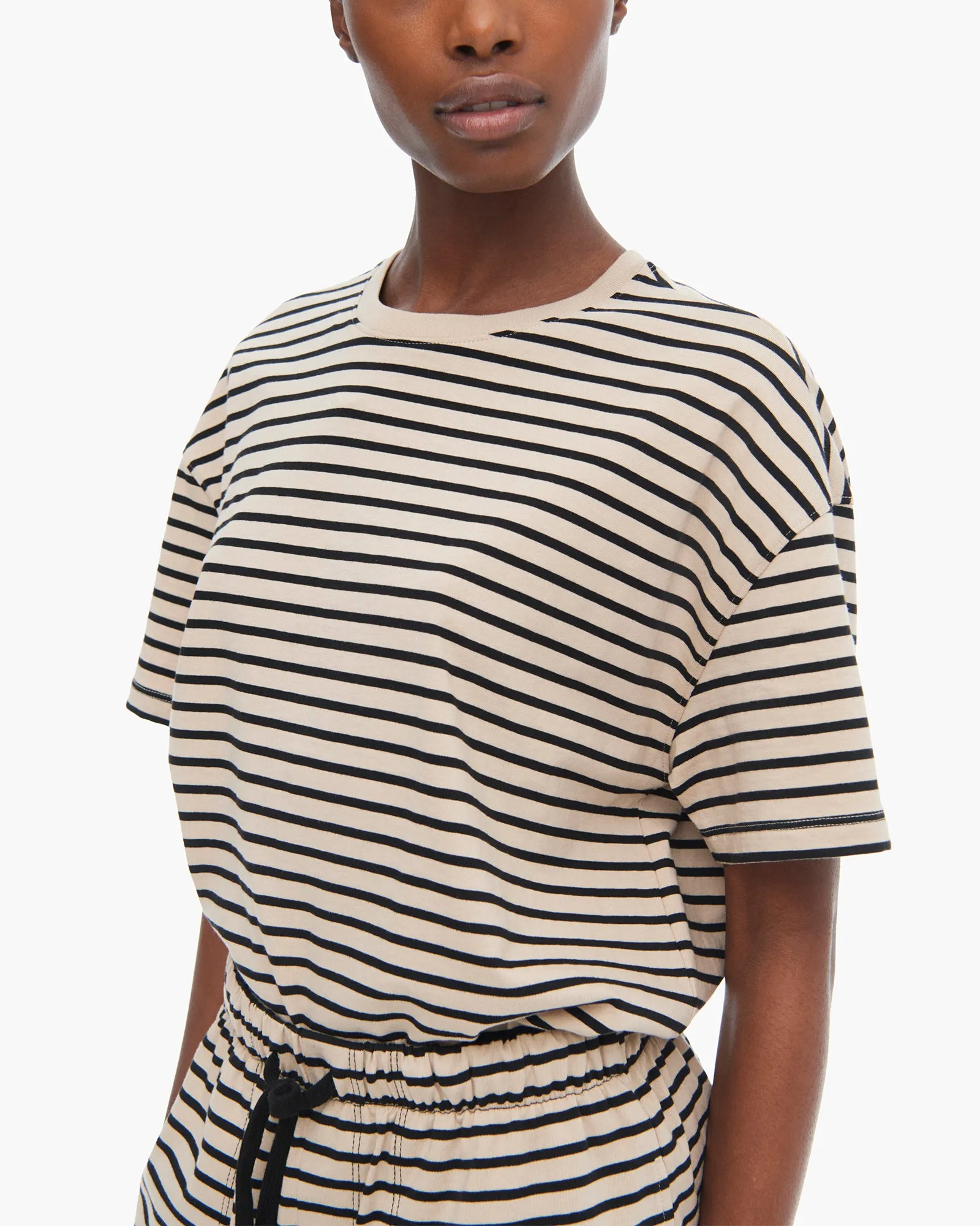 Heavyweight Jersey Oversized Short Sleeve Crew Neck Tee - Dune-Black mood boost