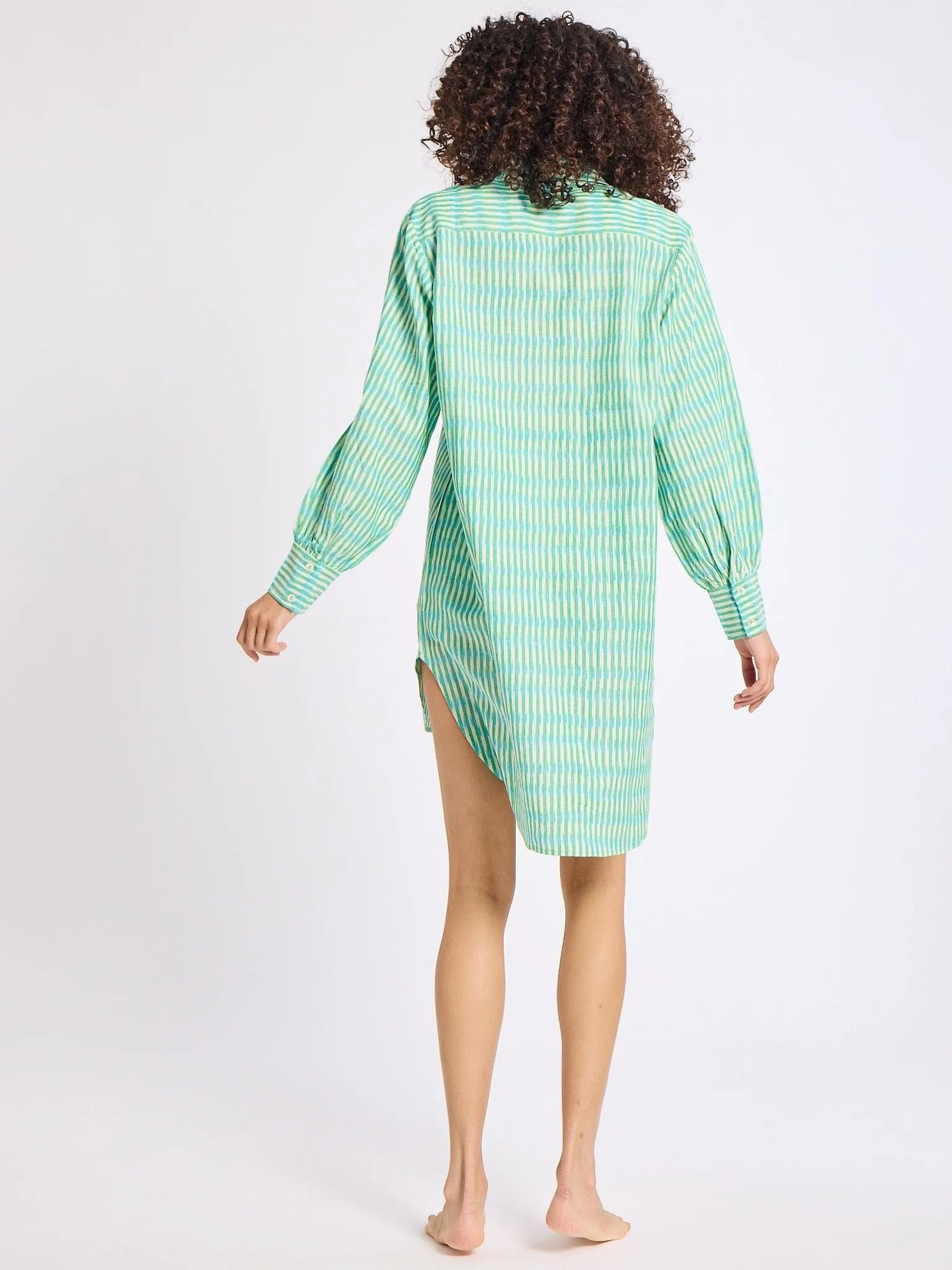 Holly Mini Dress in Green & Blue Ikat airy pick