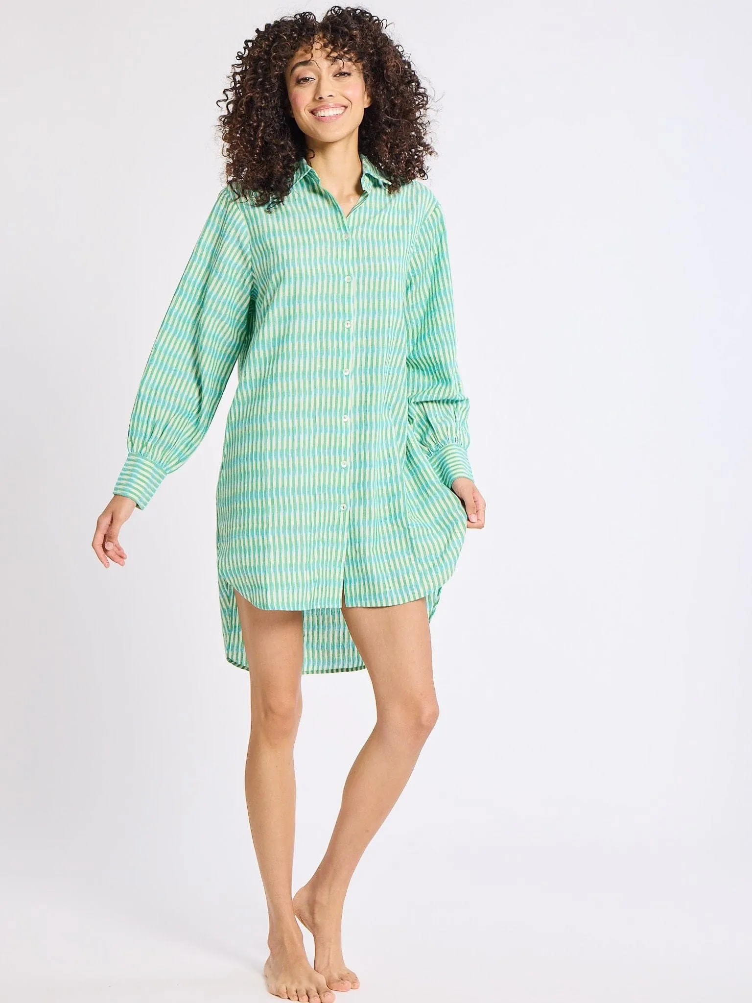 Holly Mini Dress in Green & Blue Ikat lazy luxe
