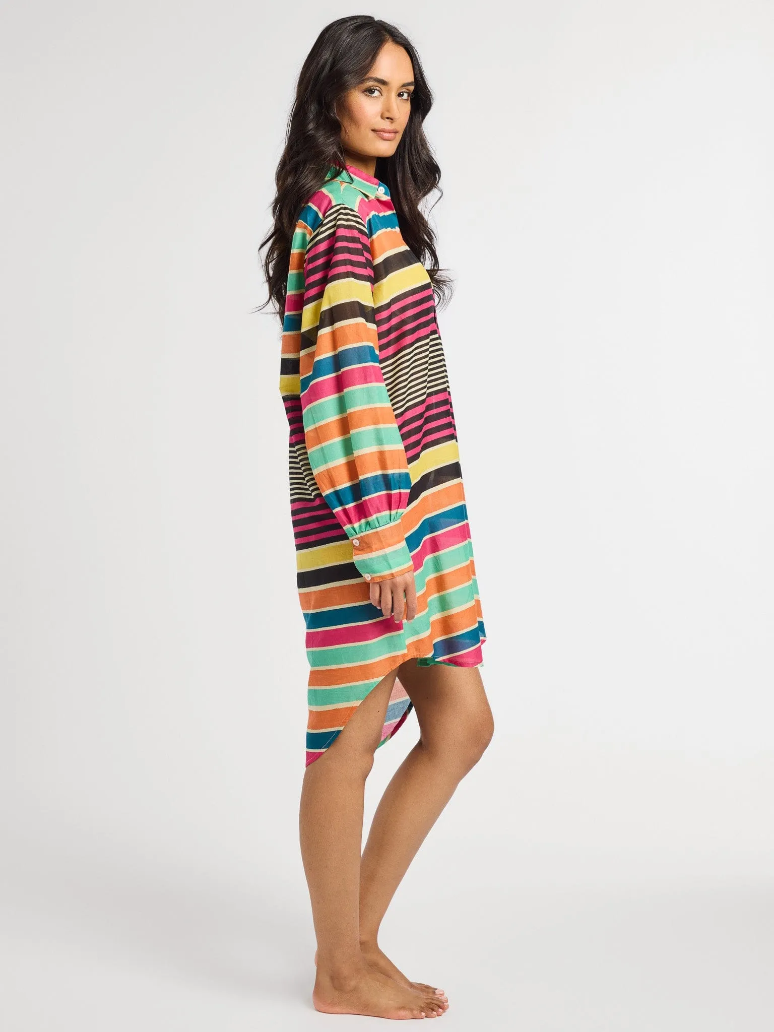Holly Mini Dress in Ibiza Stripe garden walk