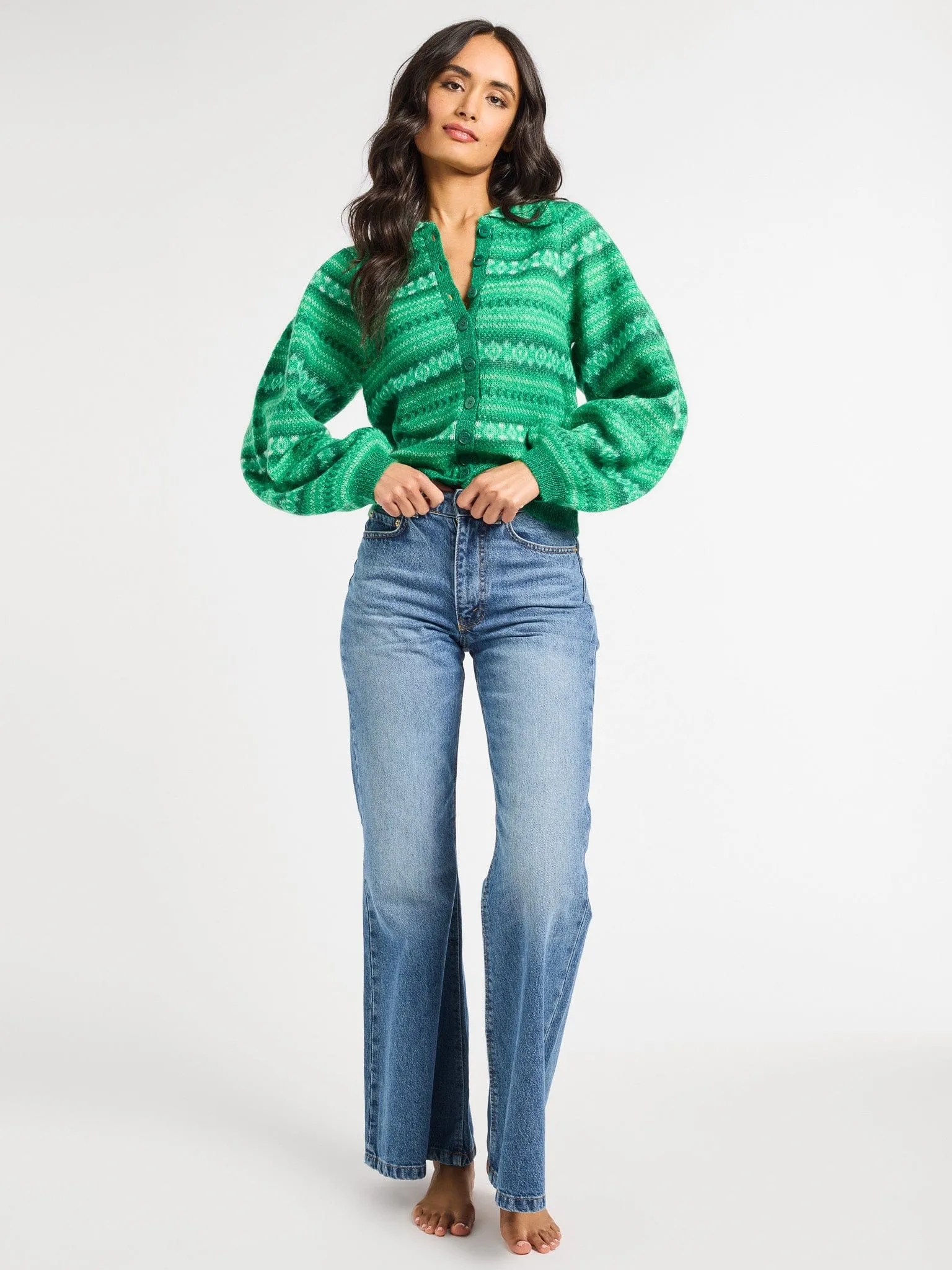 Irene Cardigan in Kelly Fairisle Timeless Fit