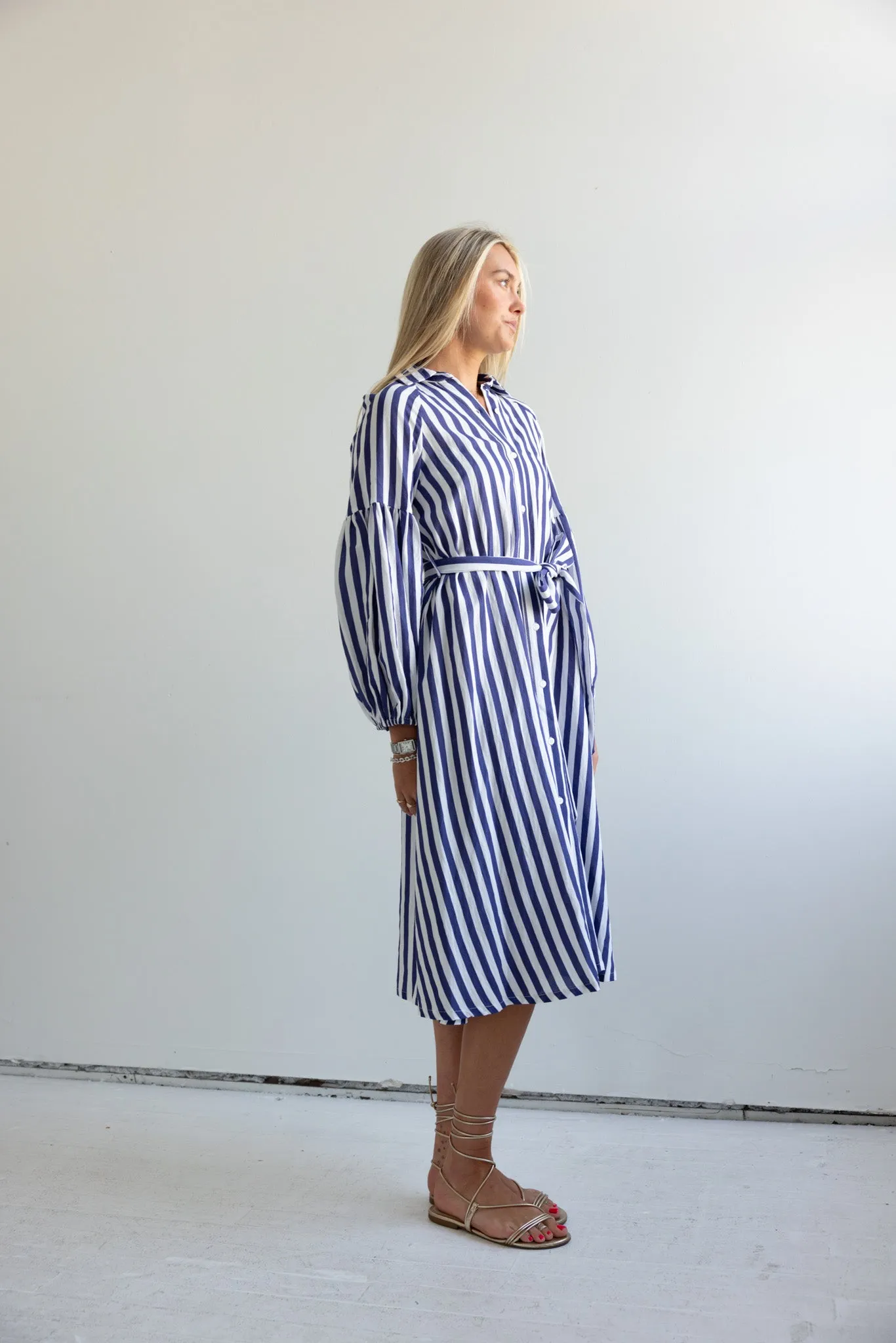 Ischia Navy Stripe Dress retro vibe