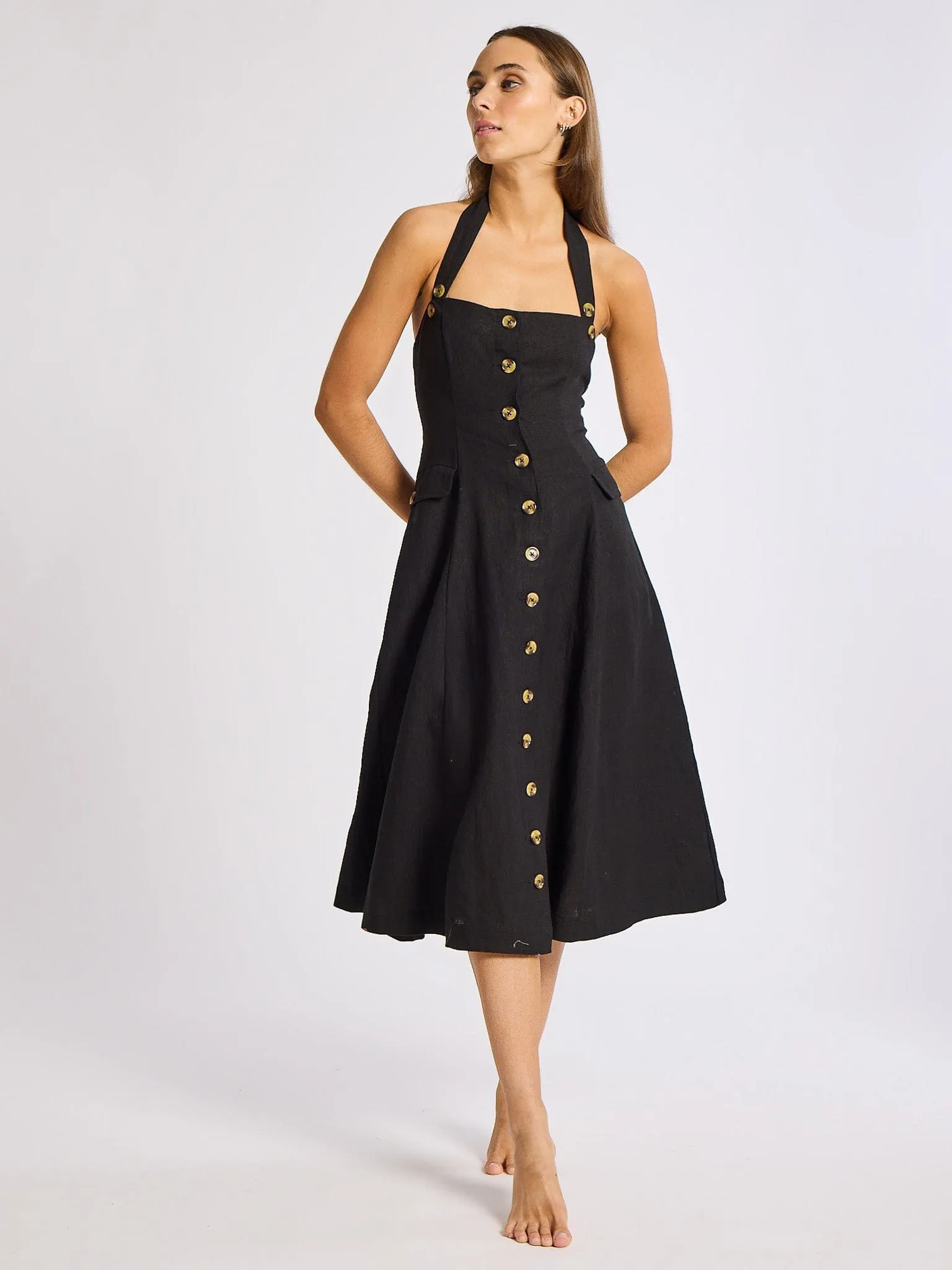 Isla Dress in Black Linen dreamy vibe