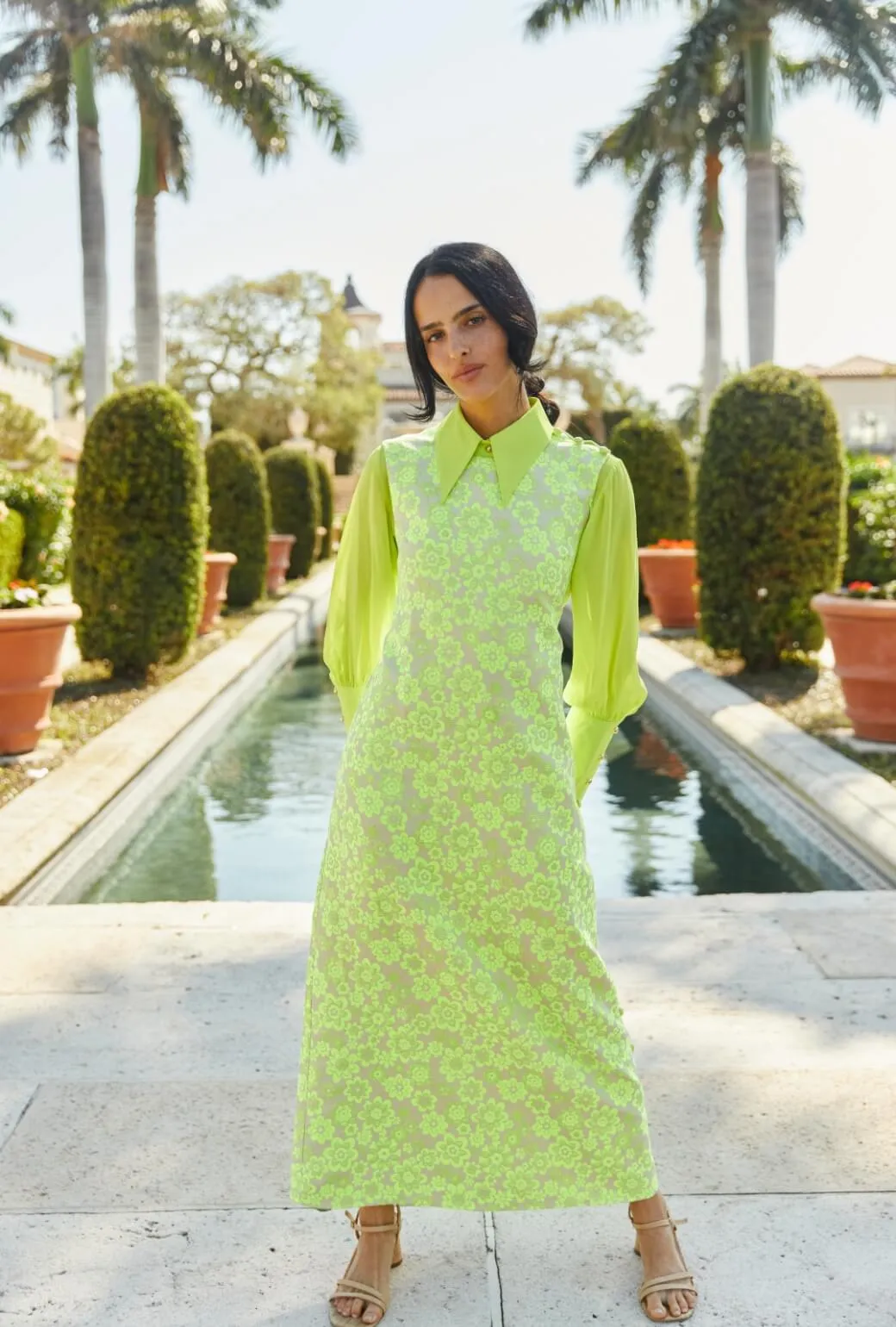 Jackie Dress Tea Length - Lemon Brightline light wrap