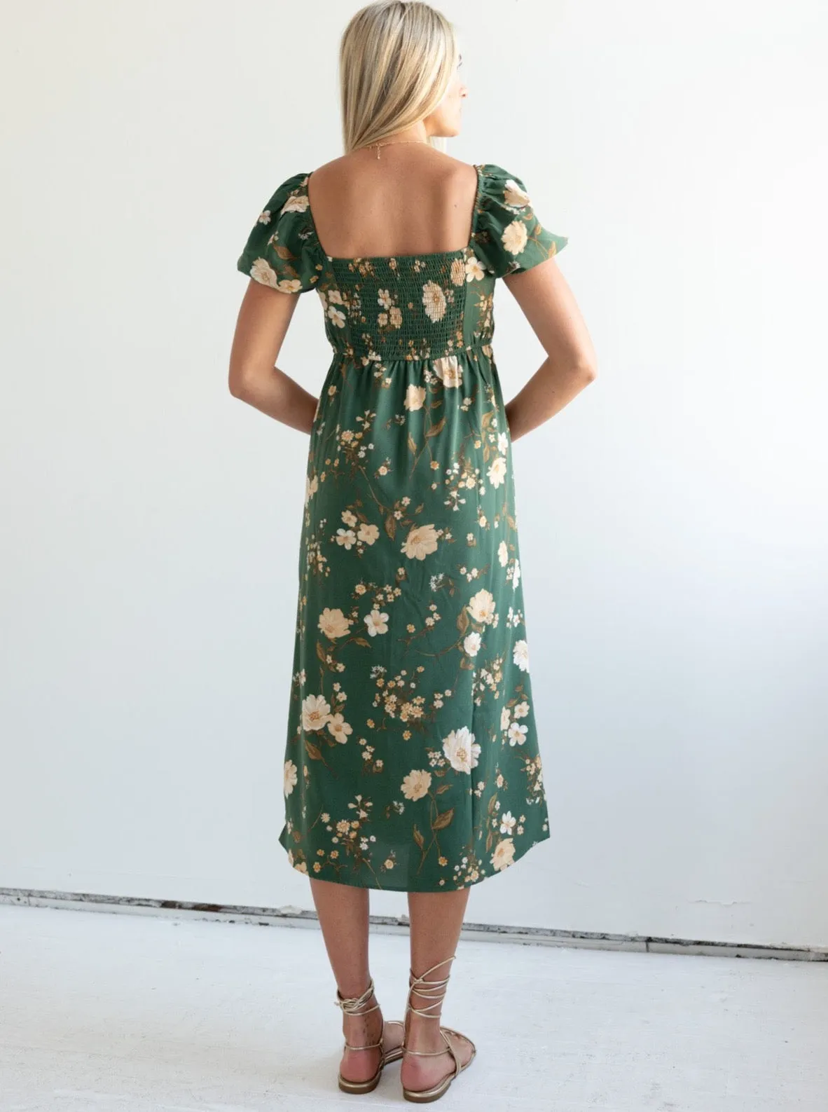 Janie Floral Dress - Green sunset walk