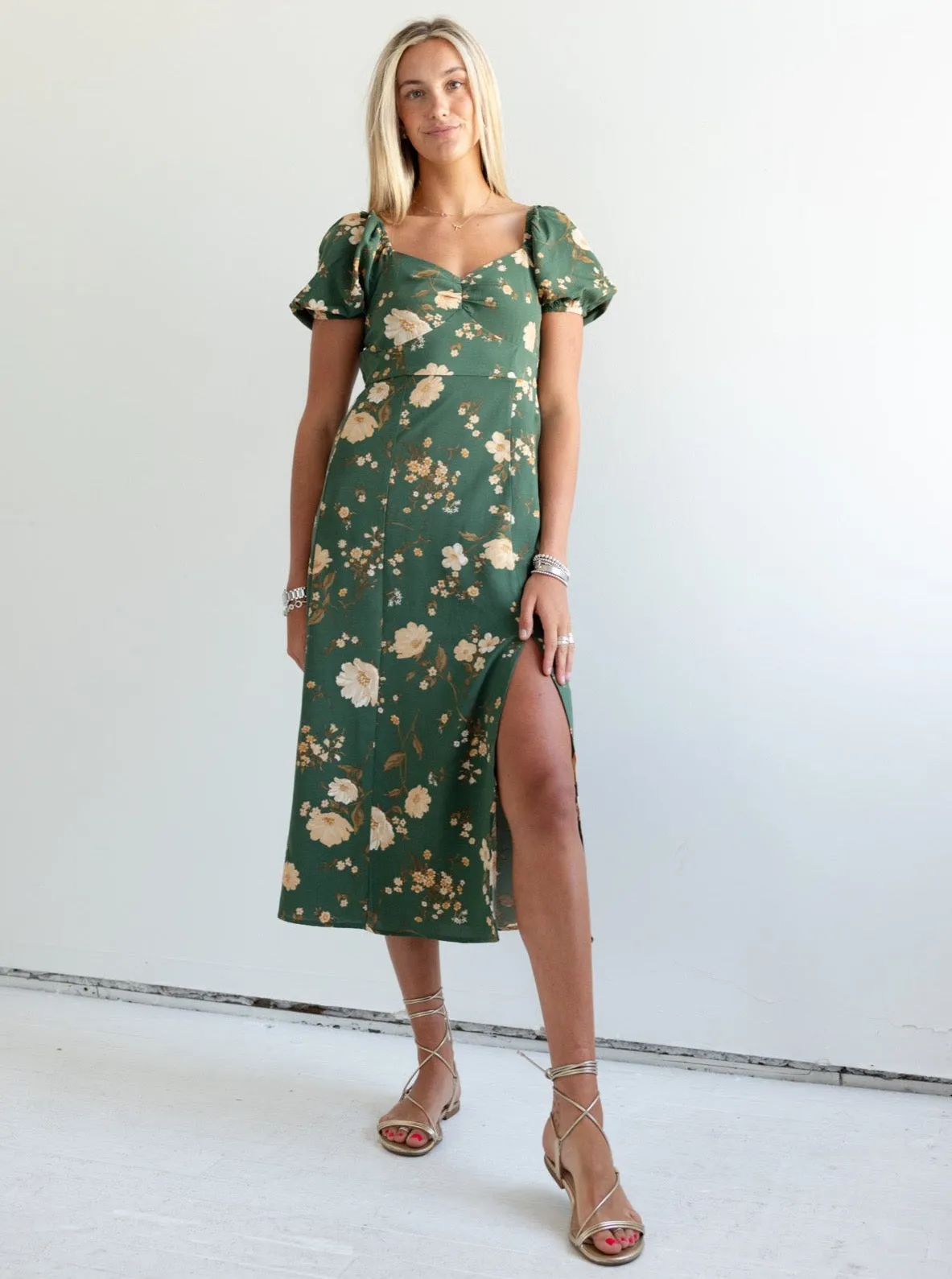 Janie Floral Dress - Green lazy luxe