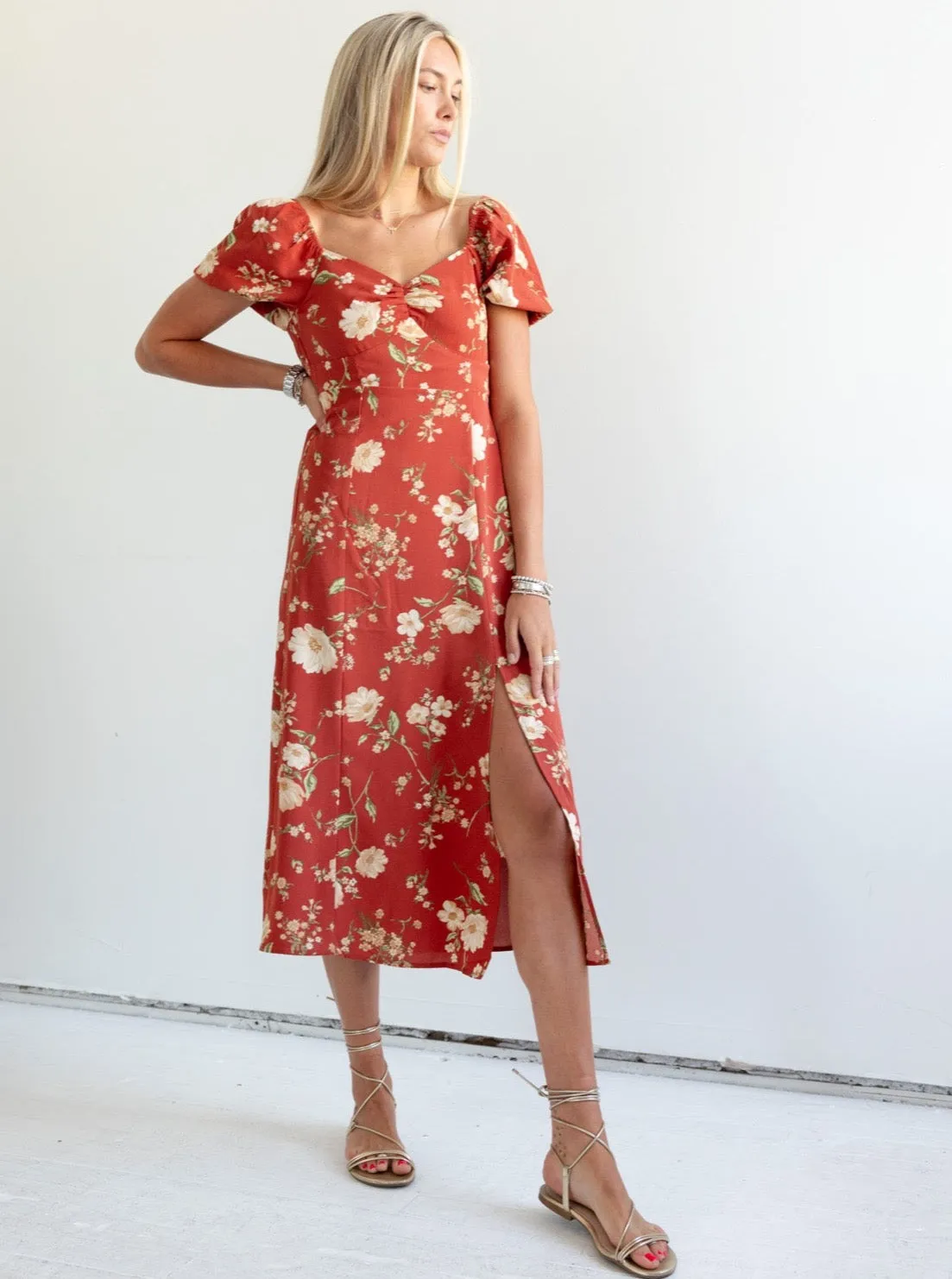 Janie Floral Dress - Rust charm mode