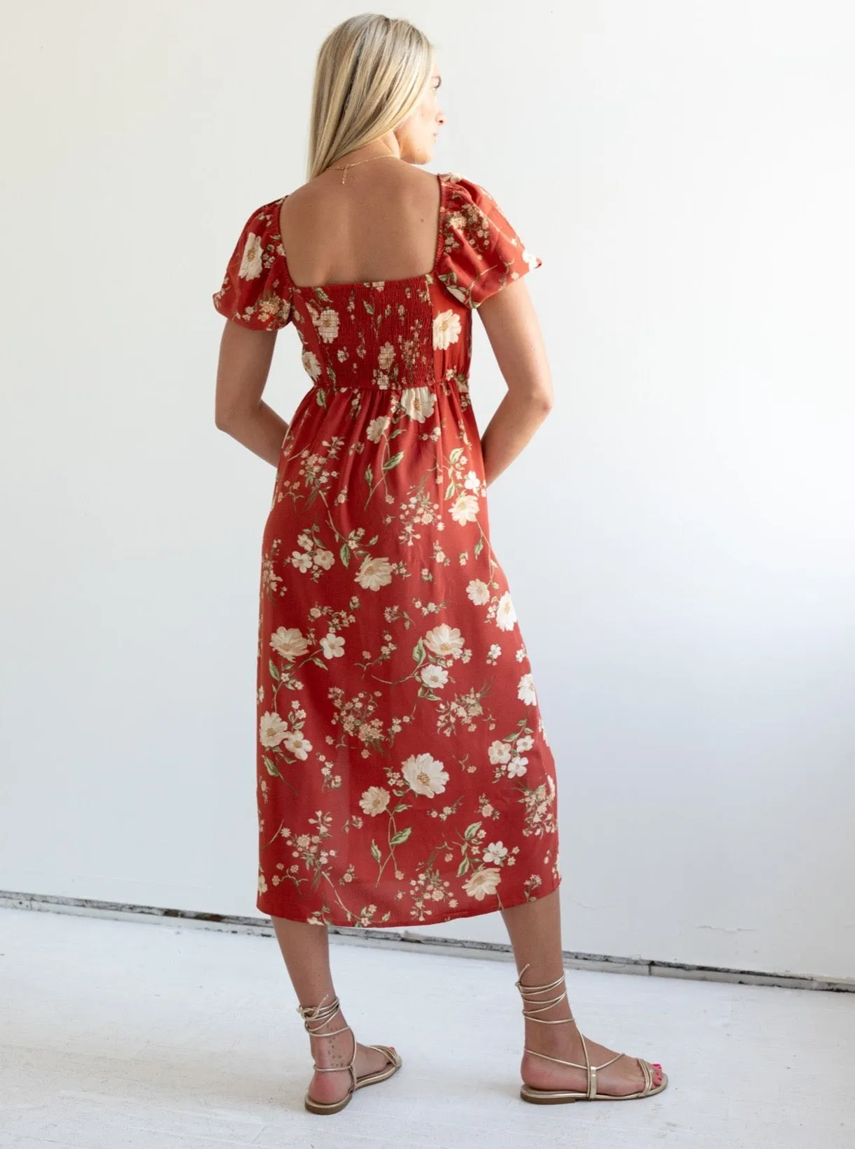 Janie Floral Dress - Rust garden vibe