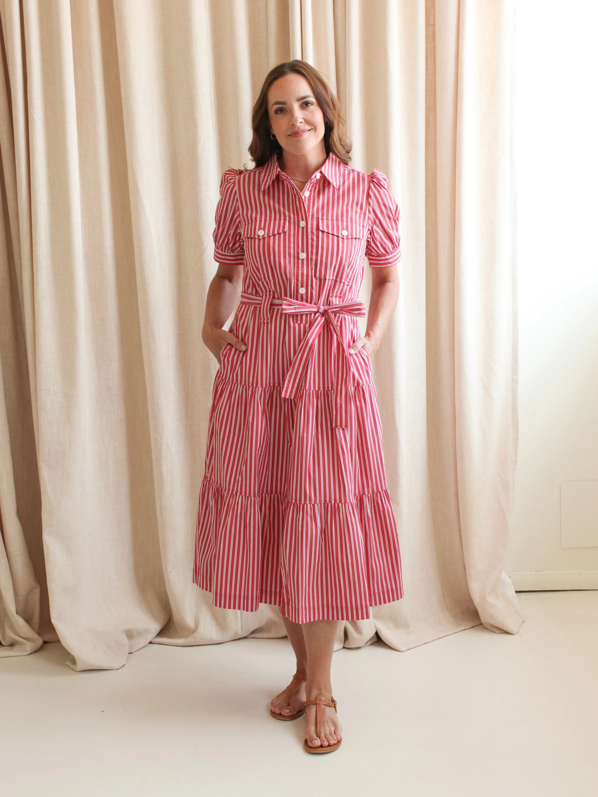 Jessie Striped Midi Shirtdress retro vibe