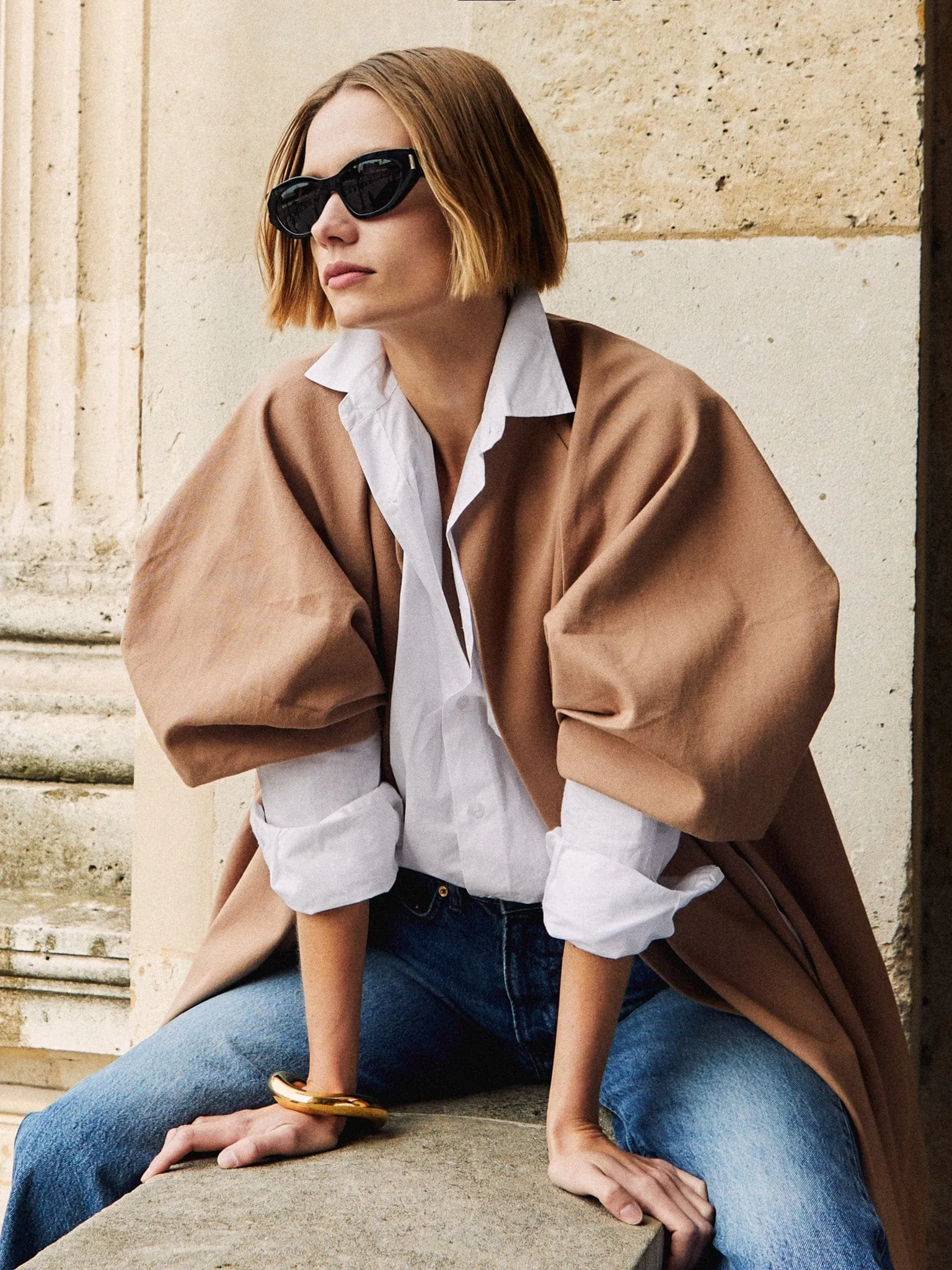 Josephine Coat in Almond modern gaze