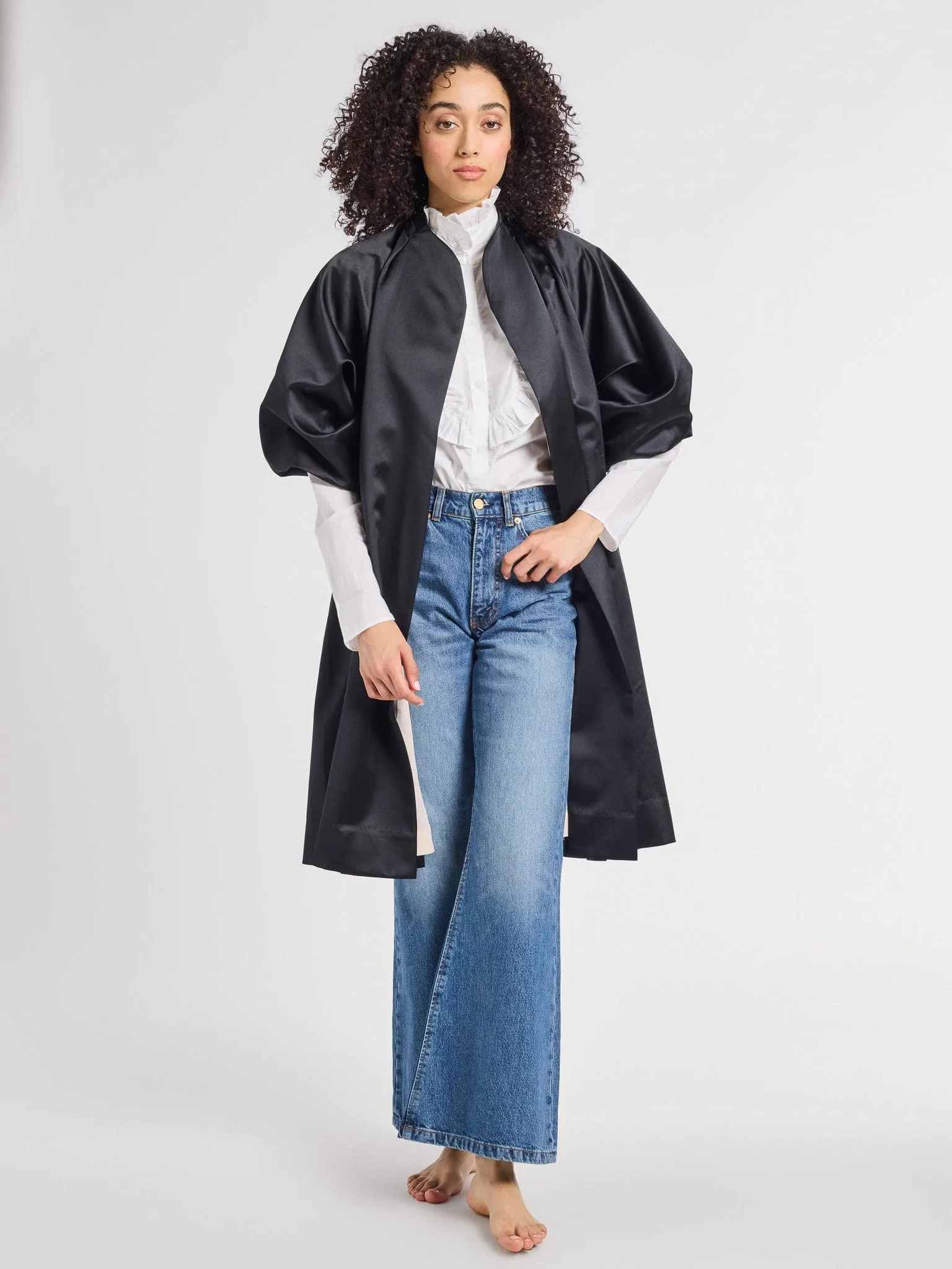 Josephine Coat in Black Satin wind tone