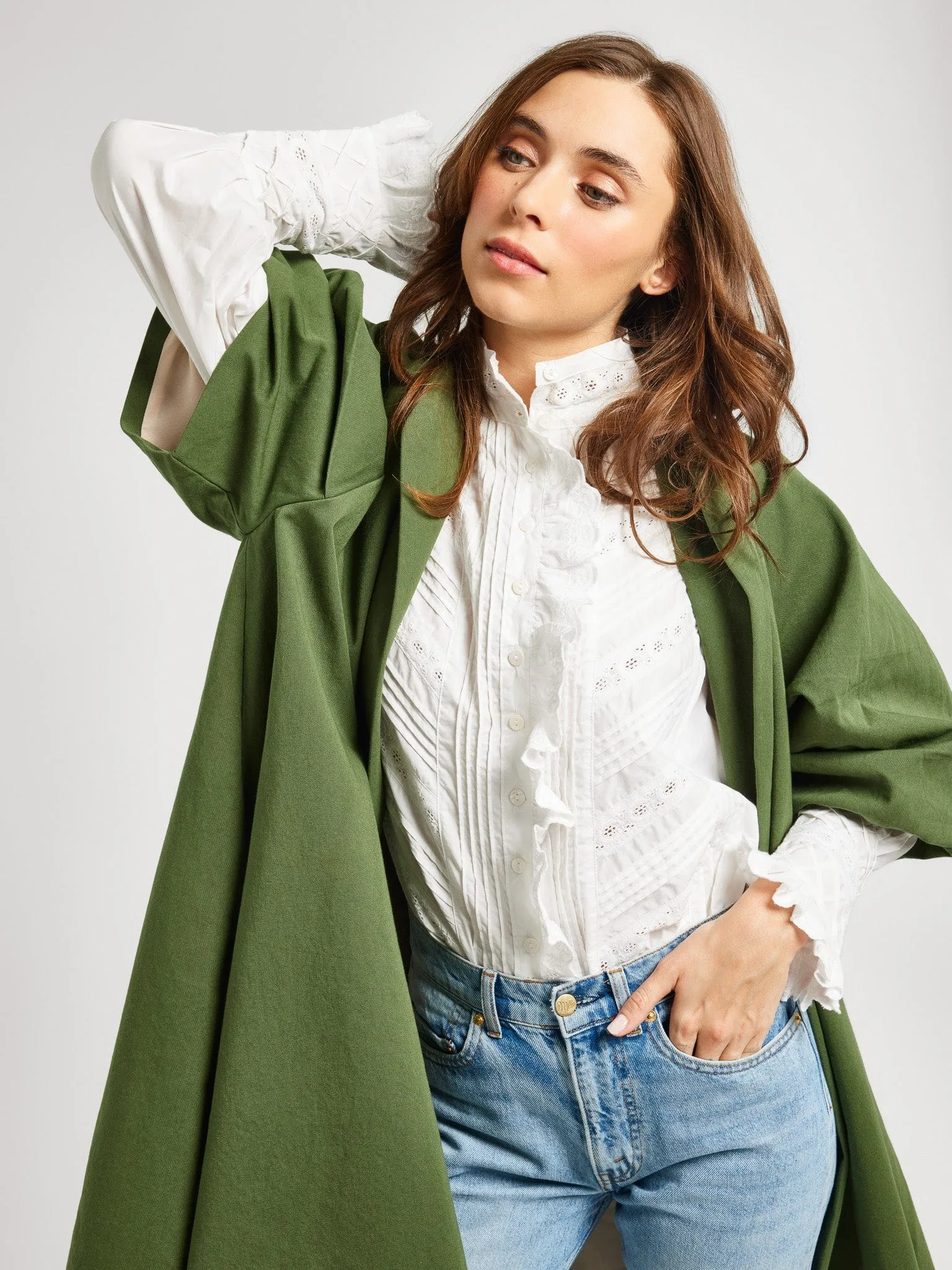 Josephine Coat in Olive wind tone