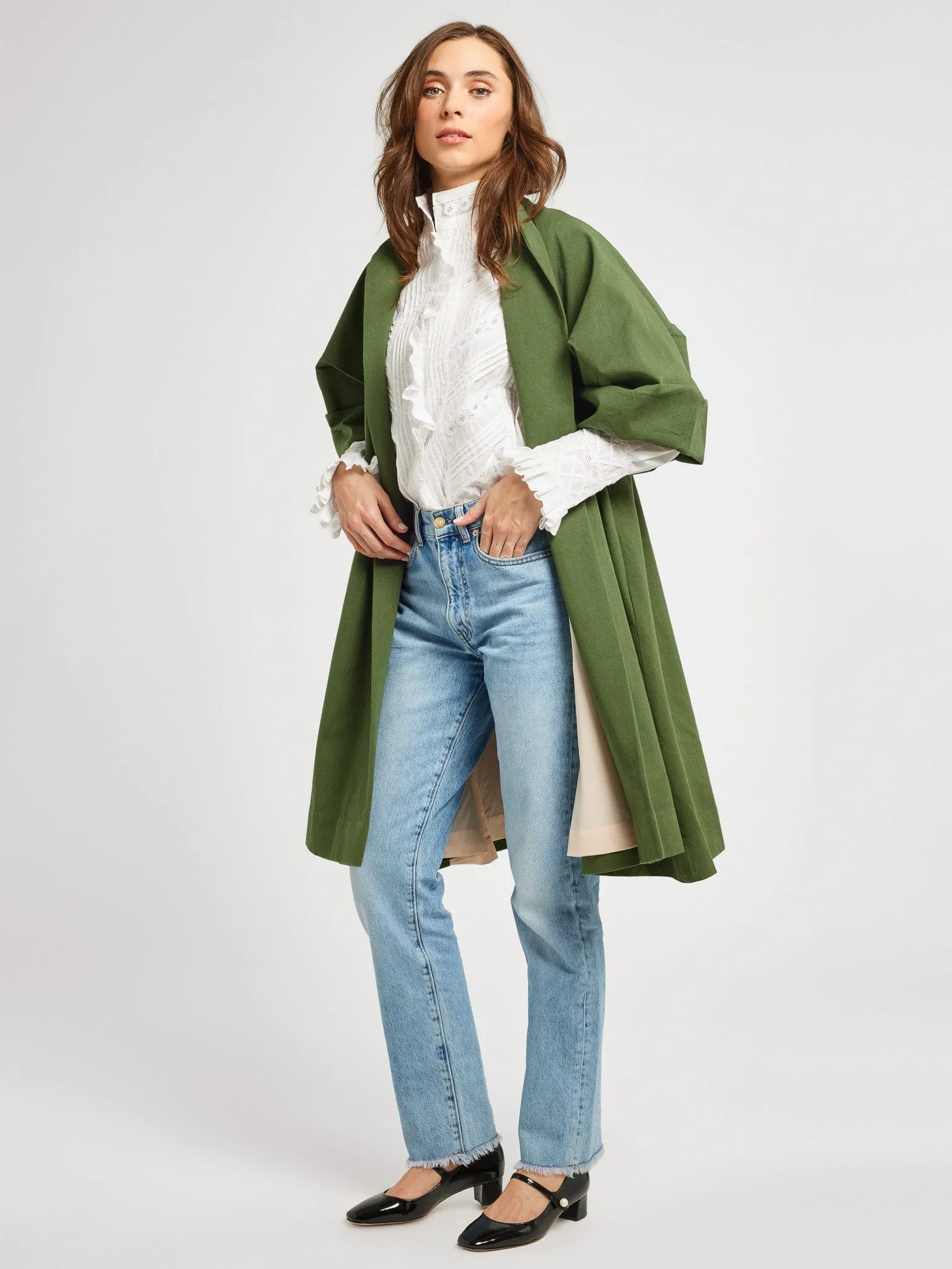 Josephine Coat in Olive nature grid