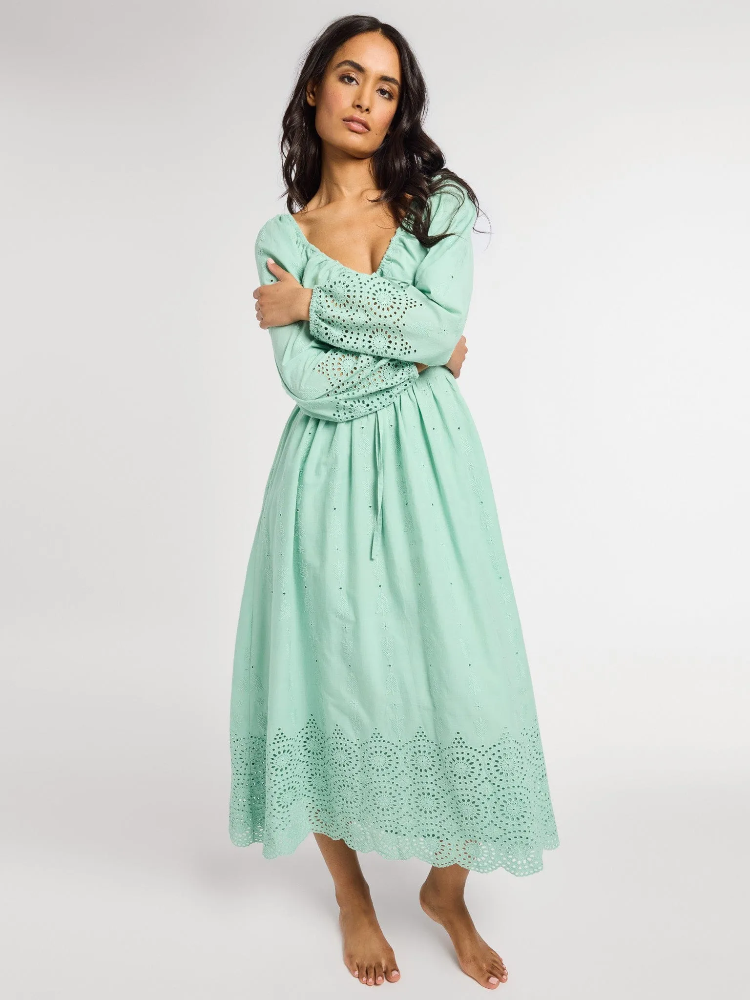 Juliette Dress in Pistachio Eyelet photo ready